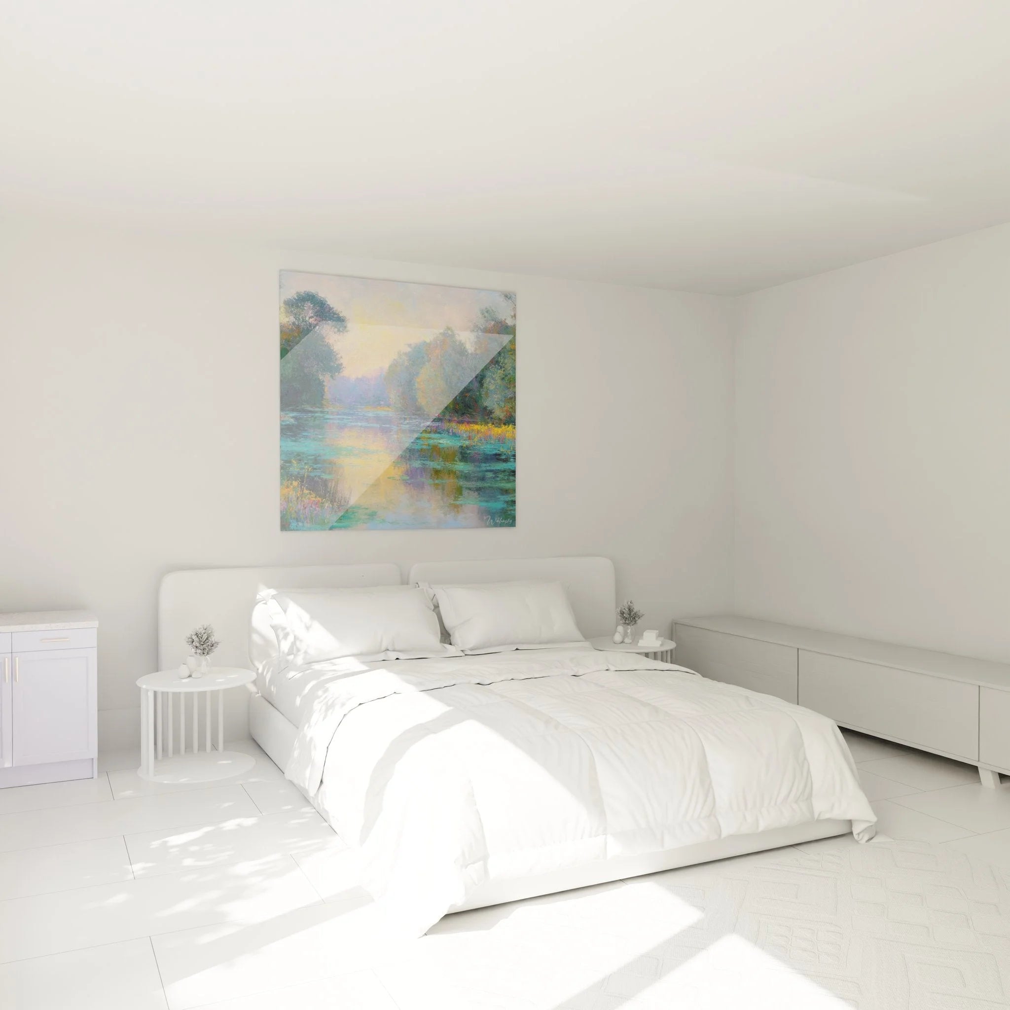 Wandbild See Morgenröte im Schlafzimmer, beruhigende Seenlandschaft als Wanddekoration