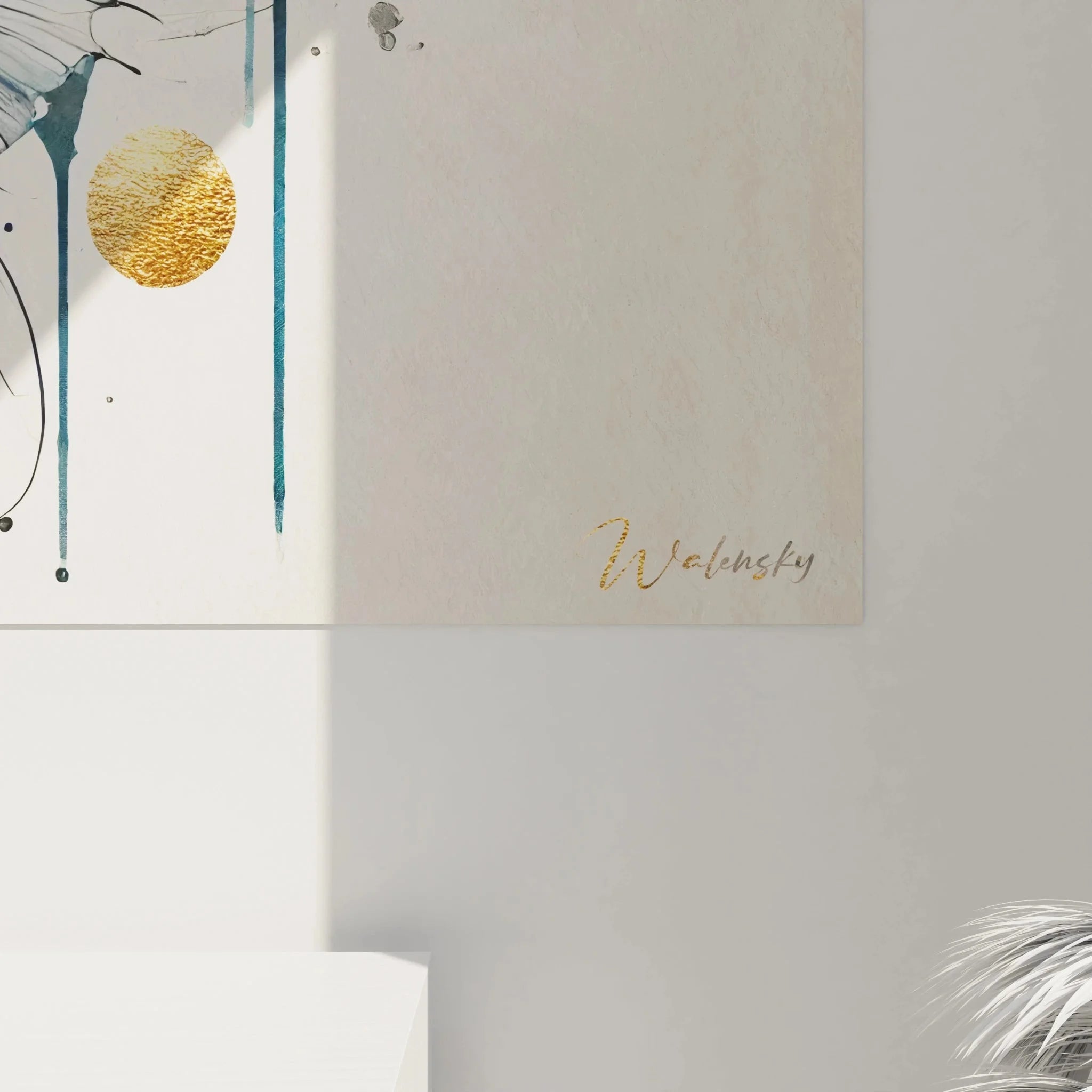 Wandbild Seepferdchen Gesamtansicht maritime Dekoration türkis gold Aquarell modern