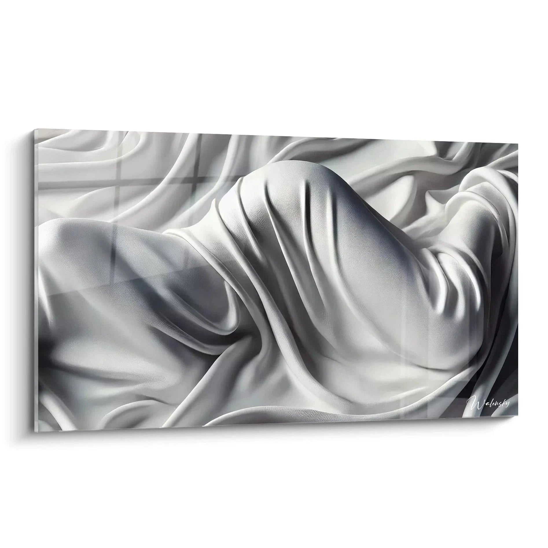 Wandbild abstrakte Seidenstoffe in silbernen Tönen mit eleganten Stofffalten