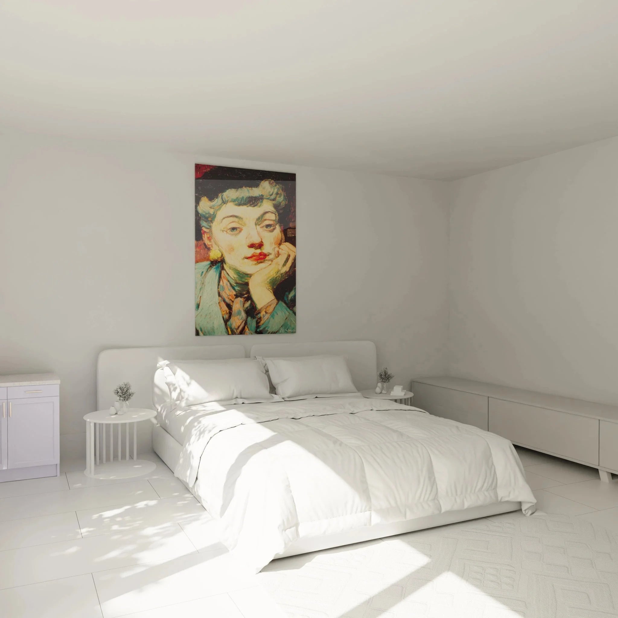 Postimpressionistisches Wandbild Selbstporträt als Schlafzimmer Dekoration in modernem Ambiente