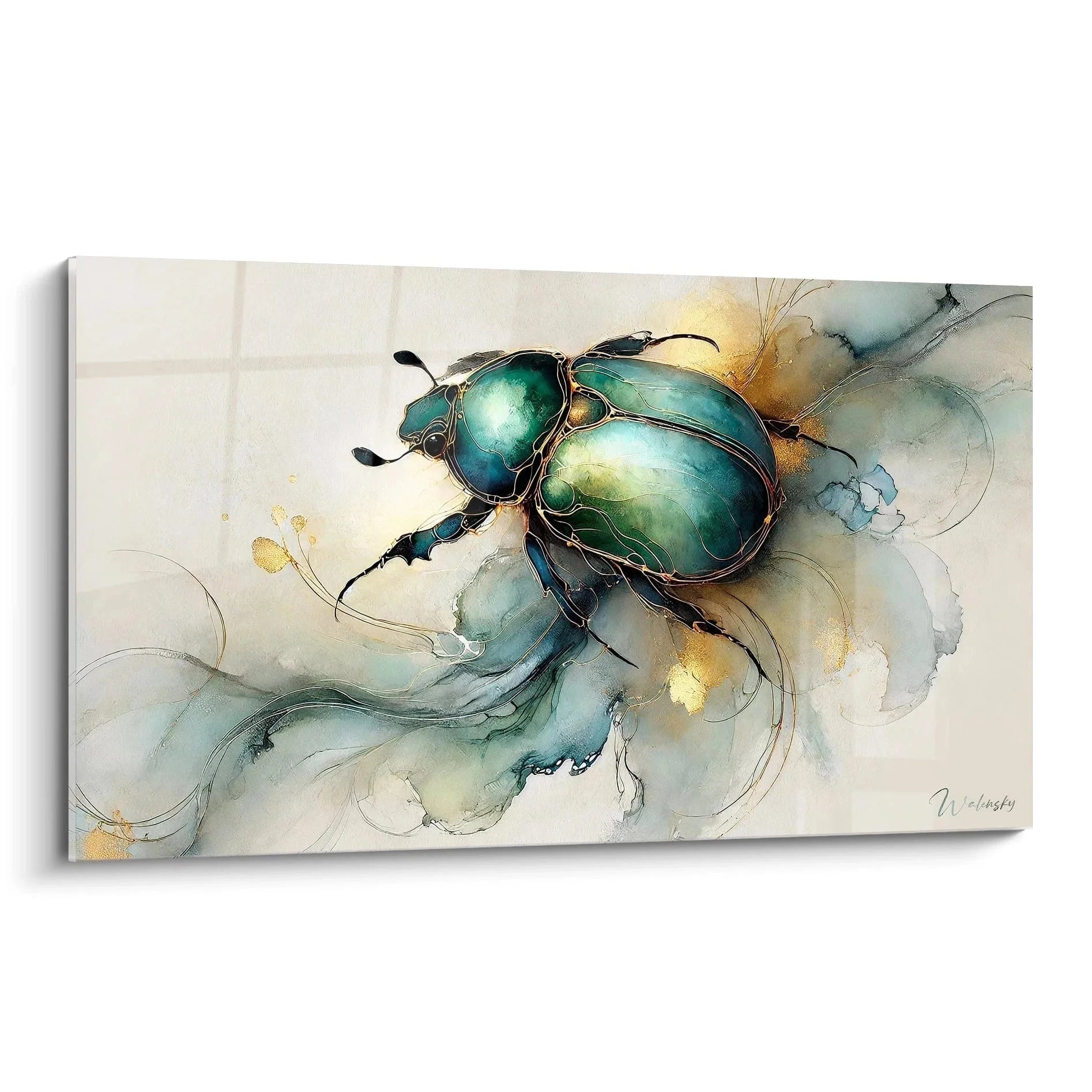 Wandbild Skarabäus in Aquarell Türkis Gold - moderne Käfer Kunst Edition Skarabäus