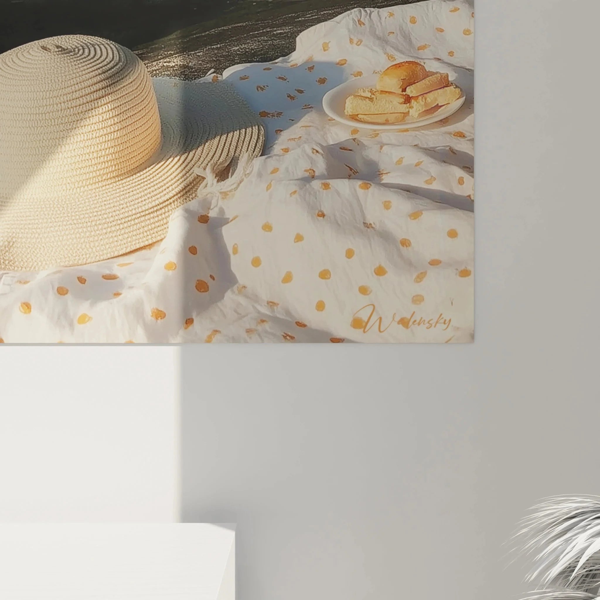 Gesamtansicht Wandbild Sommerpicknick Wasserlandschaft - mediterrane Wanddekoration Sommer XXL