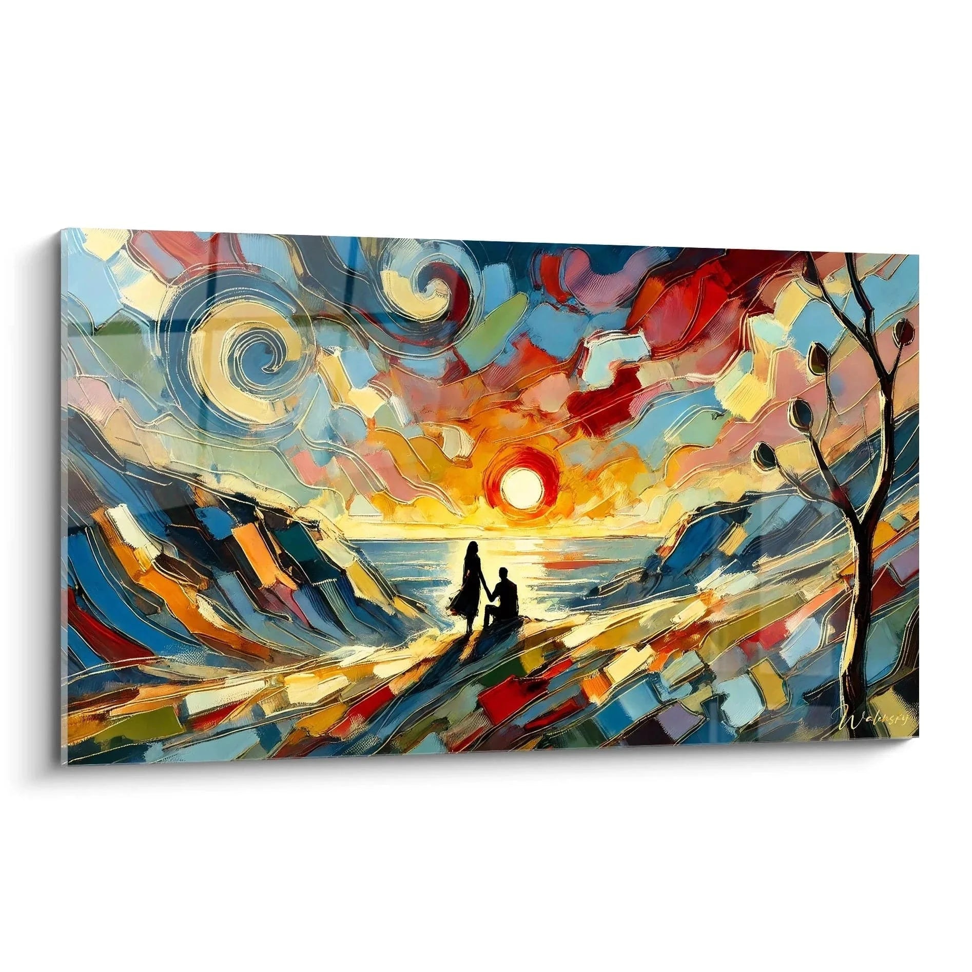 Romantisches Wandbild mit Paar bei Sonnenuntergang in expressivem Malstil - Edition Romantisch
