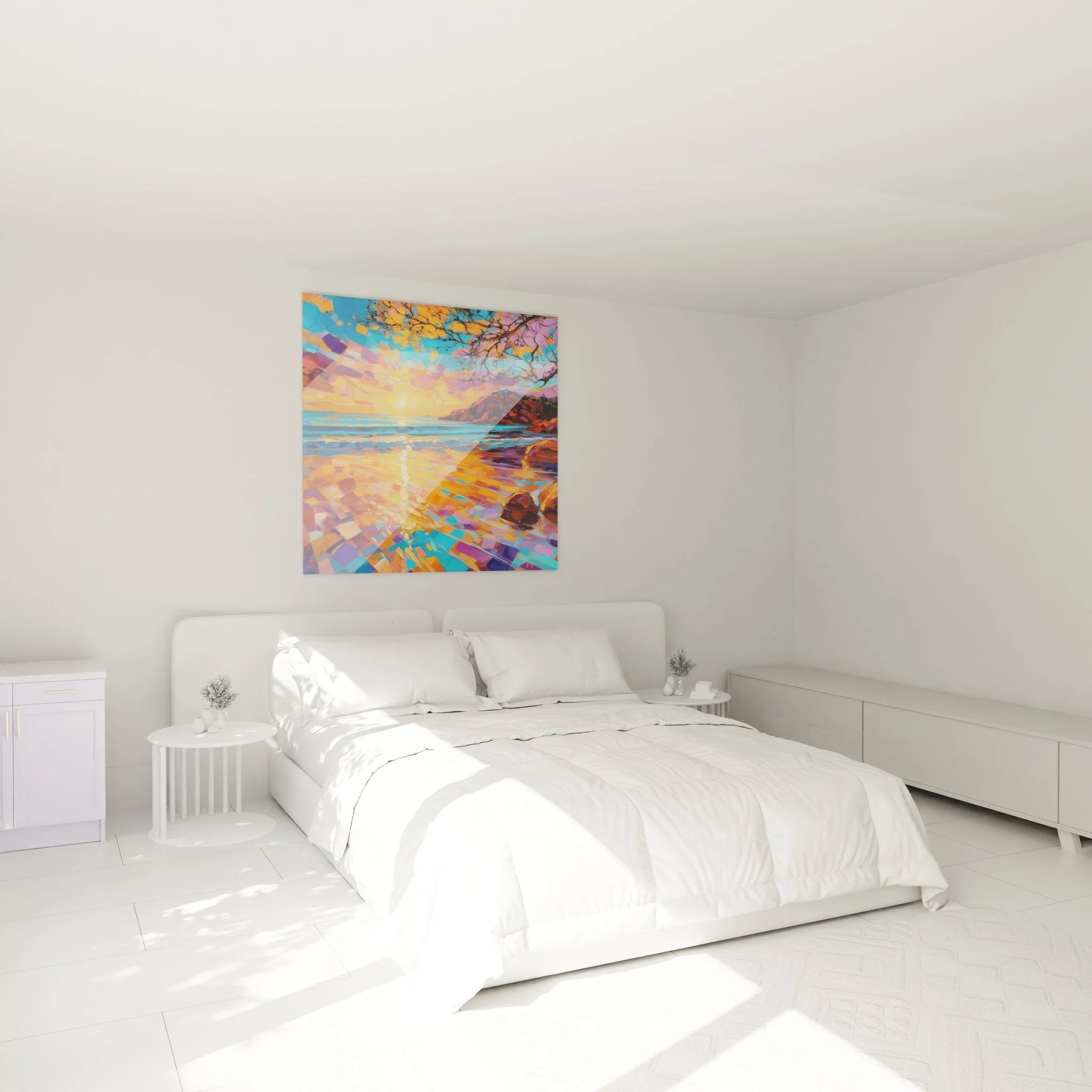 Wandbild Sonnenuntergang Strand als stilvolle Wanddekoration im Schlafzimmer