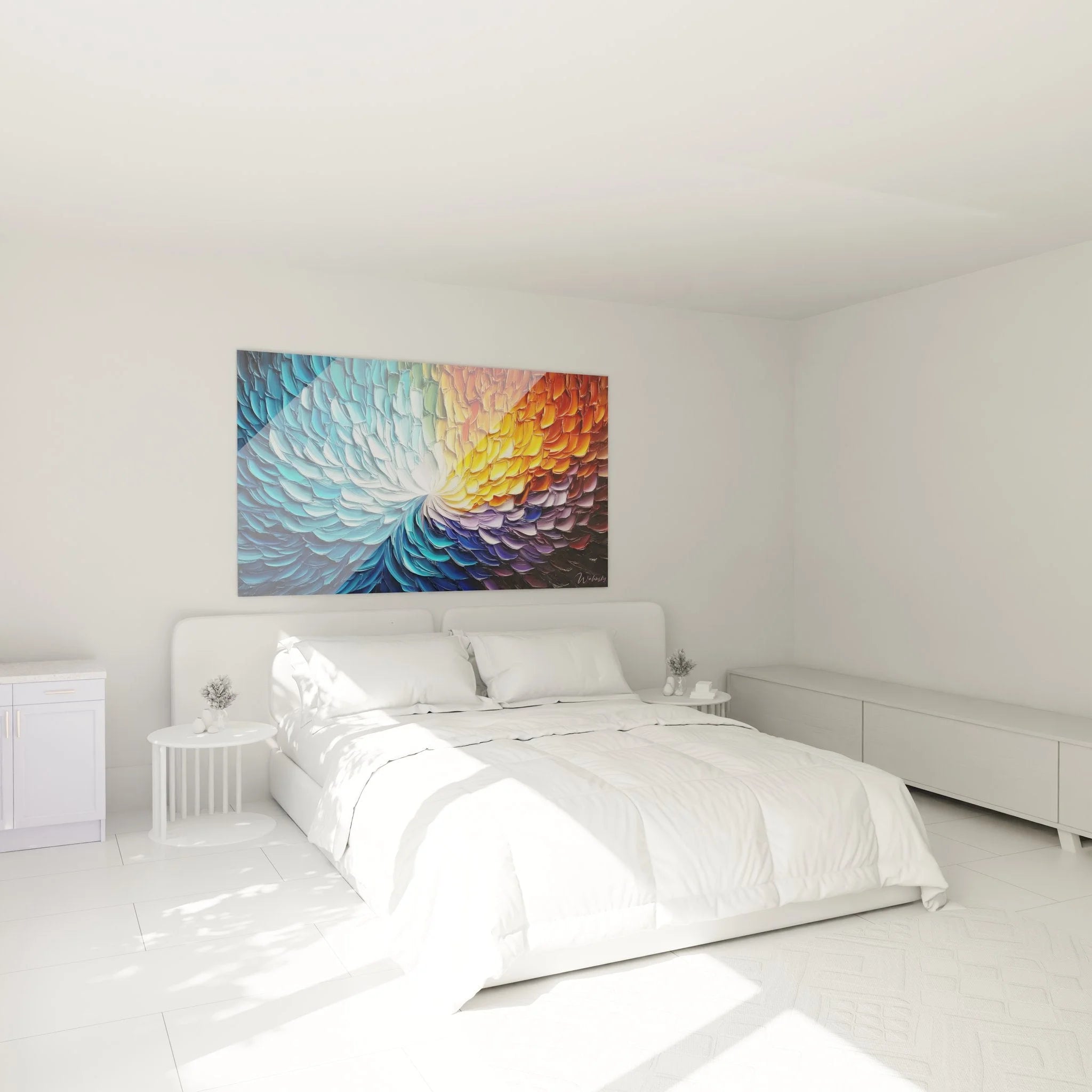 Wandbild Spirale Schlafzimmer Ambiente Farbspirale Wanddekoration Malerei-Optik moderne Inneneinrichtung