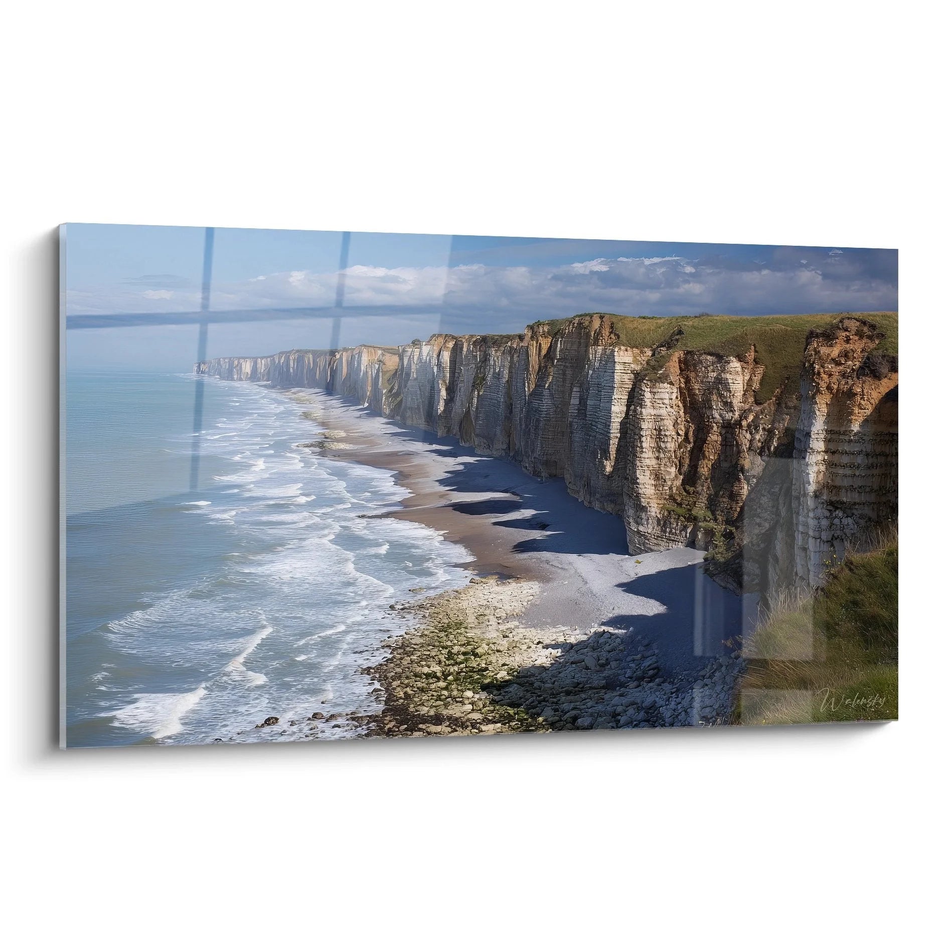 Wandbild Steilküste Normandie mit weißen Kreidefelsen und blauem Meer als XXL Küstenlandschaft