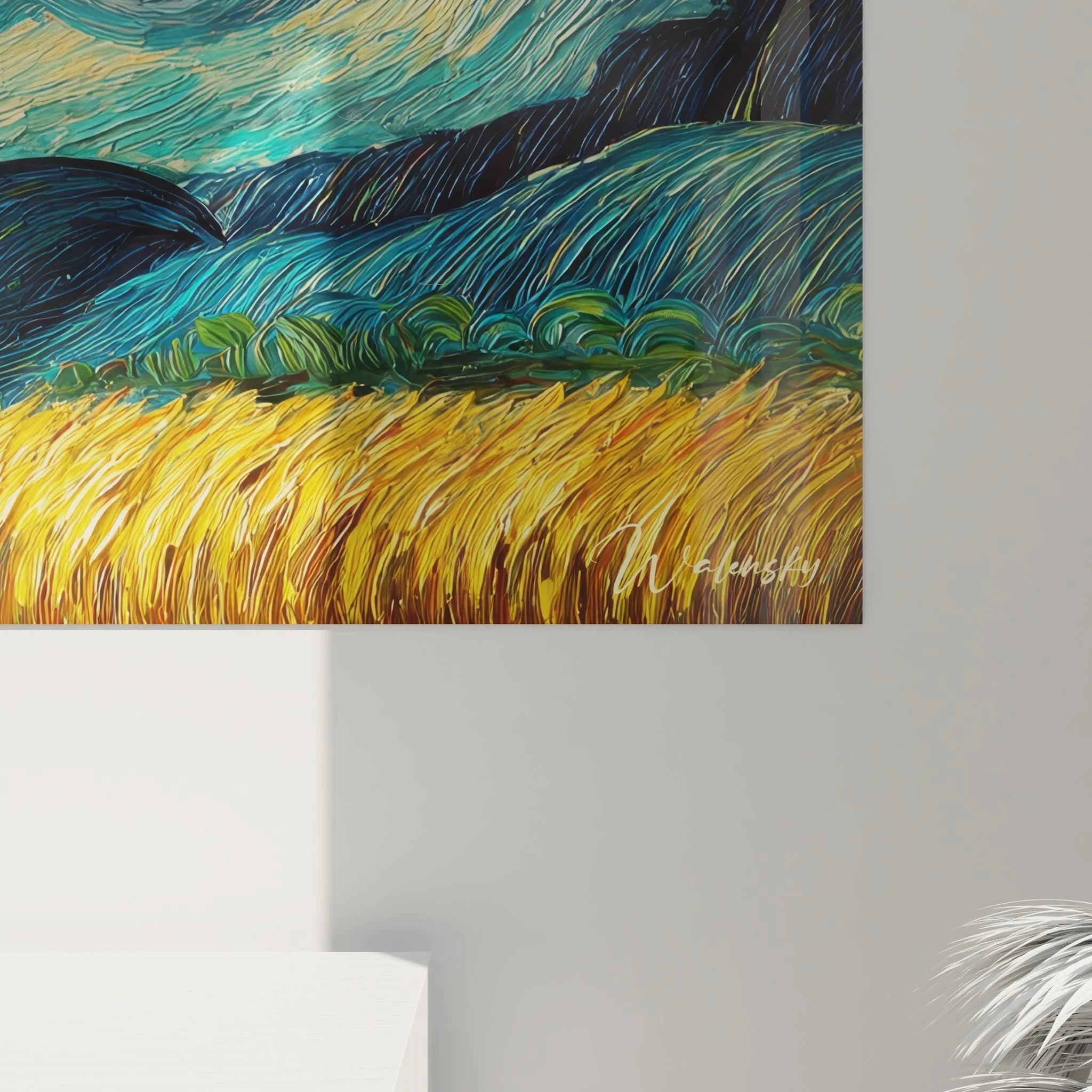 Gesamtansicht Wandbild Sternennacht Kunstdruck mit Nachthimmel und Zypresse für Wohnraumdeko