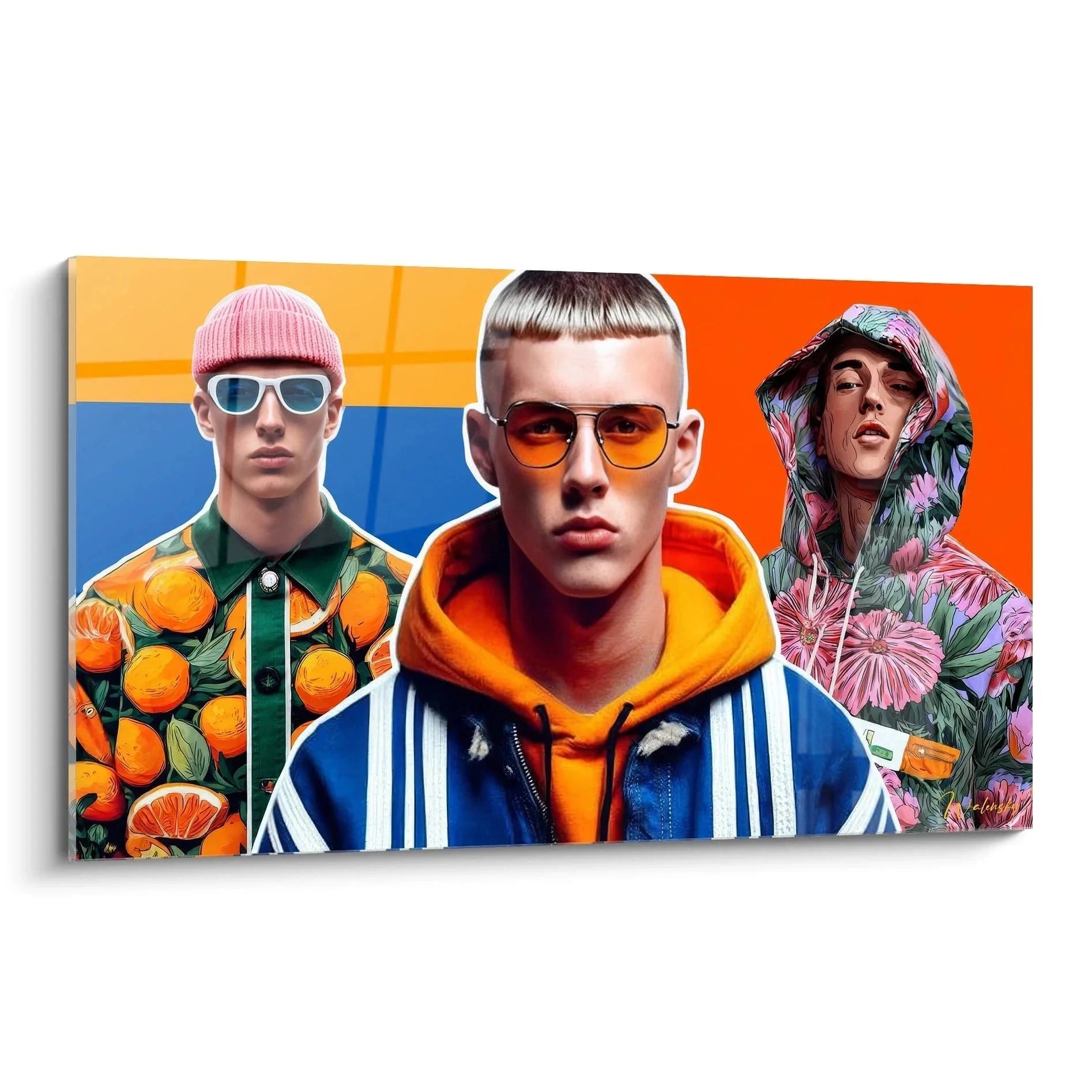 Wandbild Streetwear Fashion mit drei urbanen Stilikonen in bunten Outfits - moderne Wanddekoration
