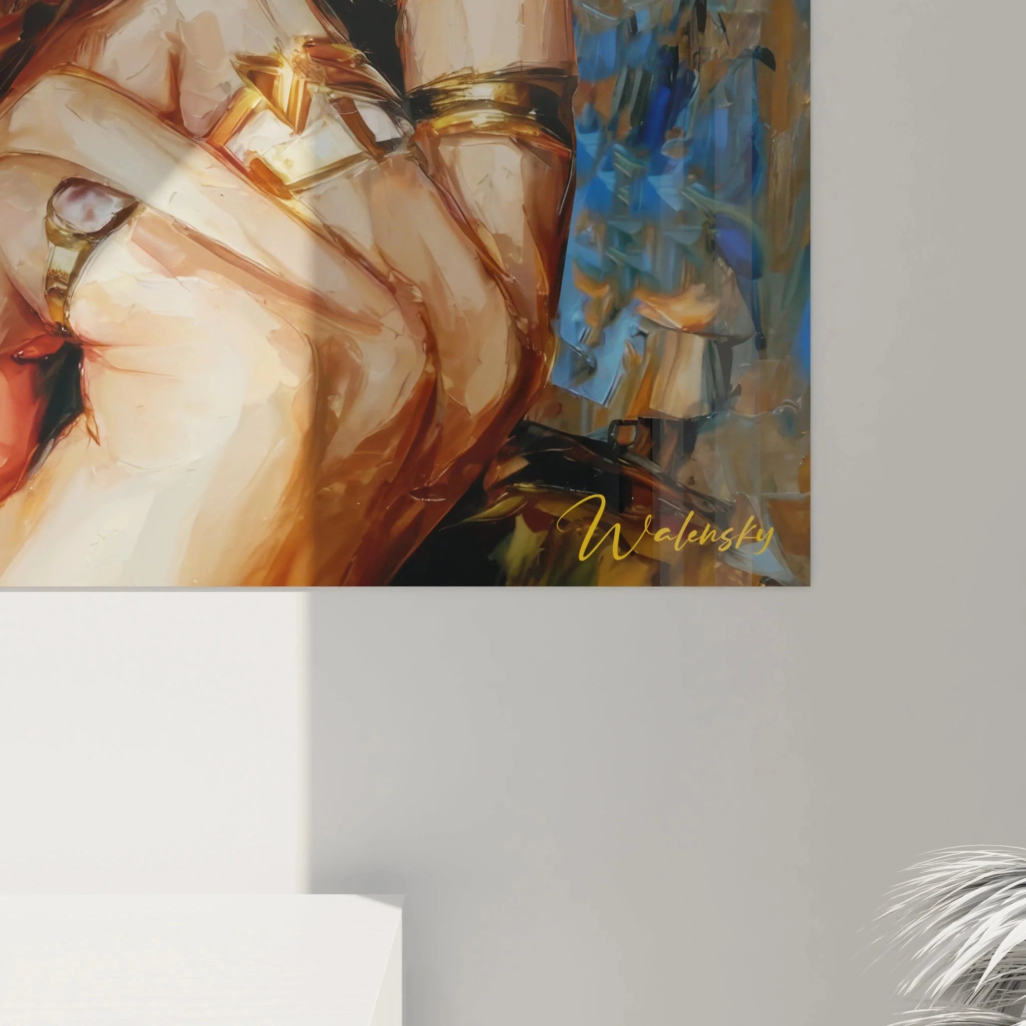 Gesamtansicht Wandbild Streetwear Frau - Komplettes Portrait mit gelbem Schal Urban Art