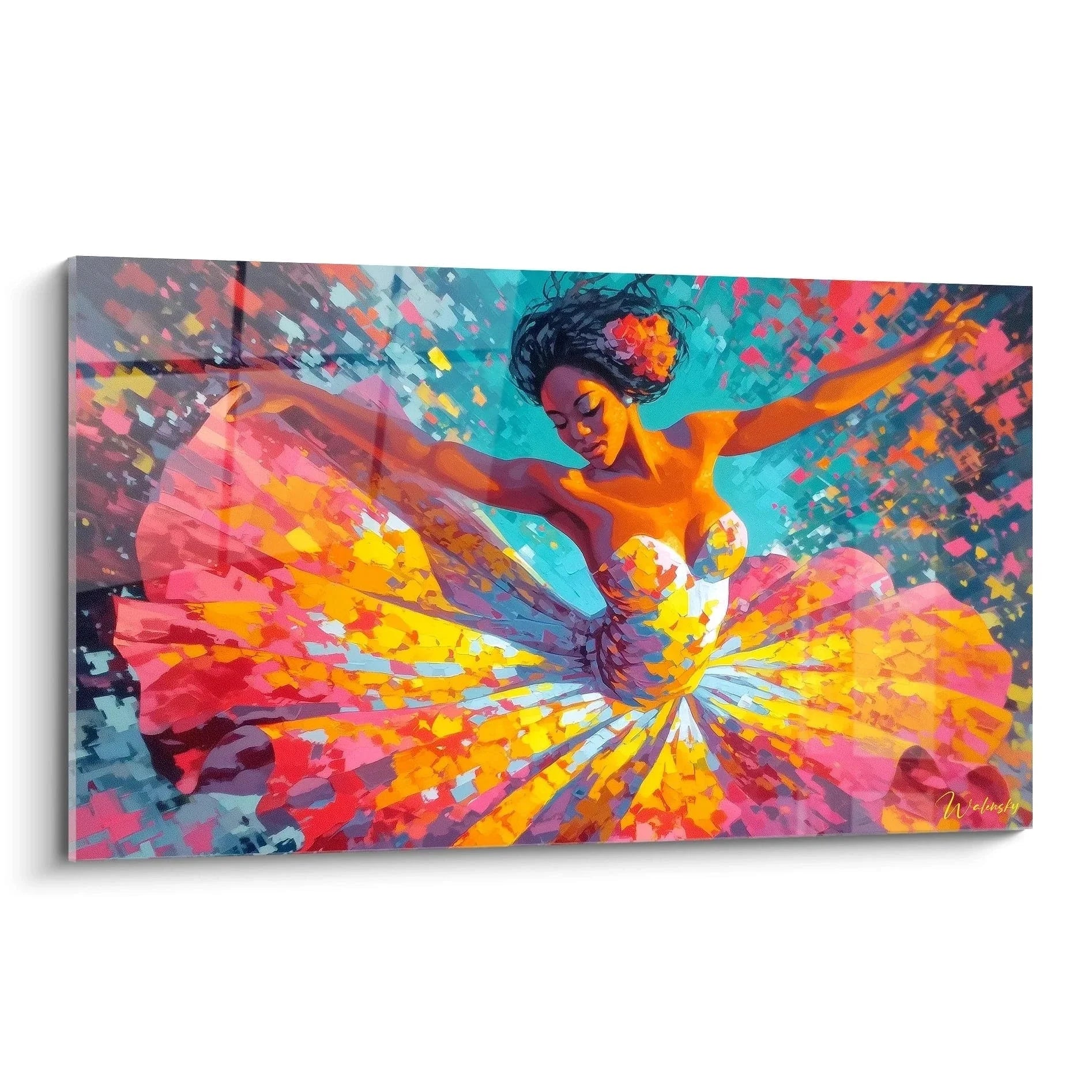 Wandbild Tänzerin mit explosivem buntem Tutu - Afrikanischer Tanz Kunstdruck in leuchtenden Farben
