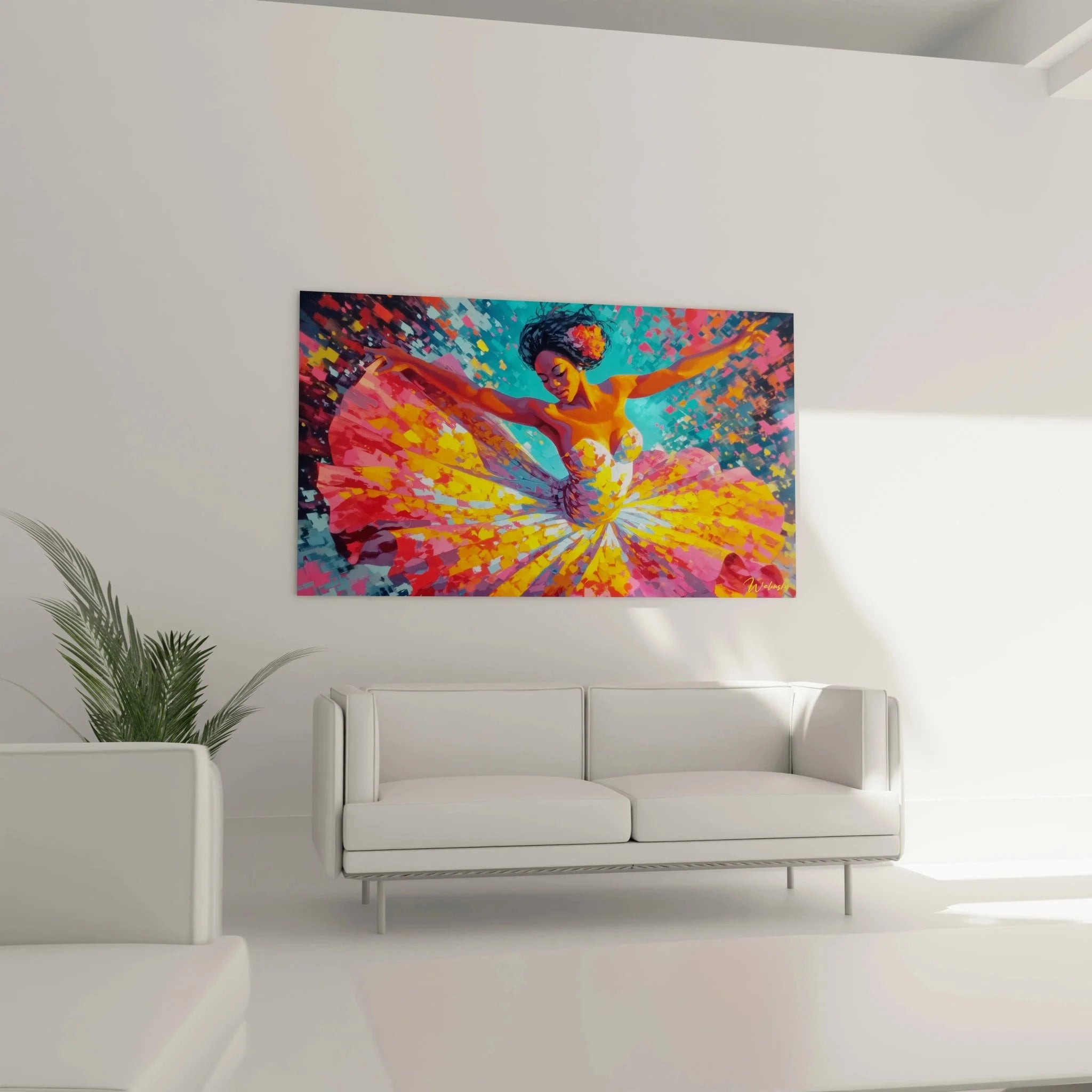 Detailansicht Wandbild Tänzerin - leuchtende Farben des bunten Tutus in Nahaufnahme