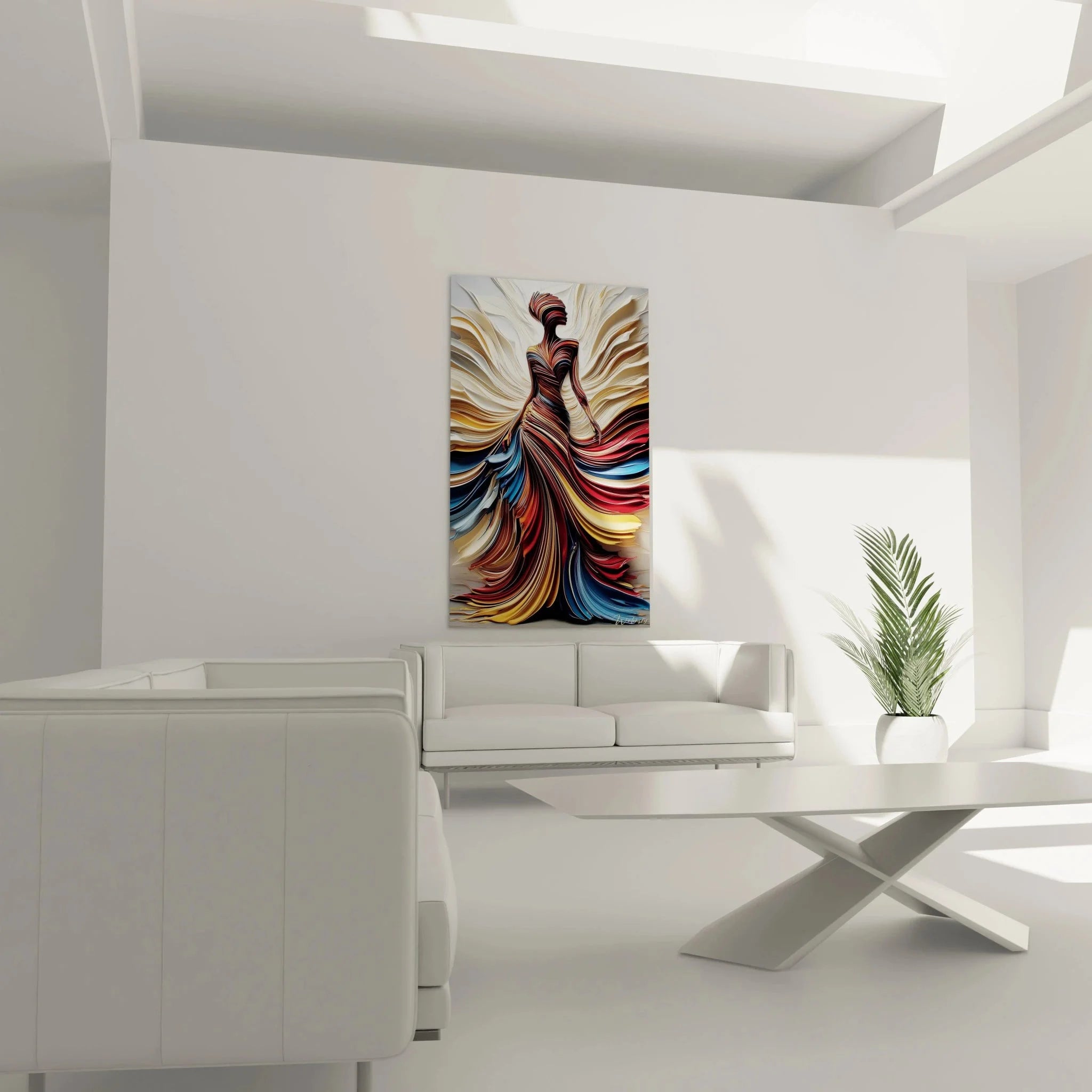 Detailansicht Wandbild Tänzerin zeigt feine Farbübergänge und abstrakte Linienführung