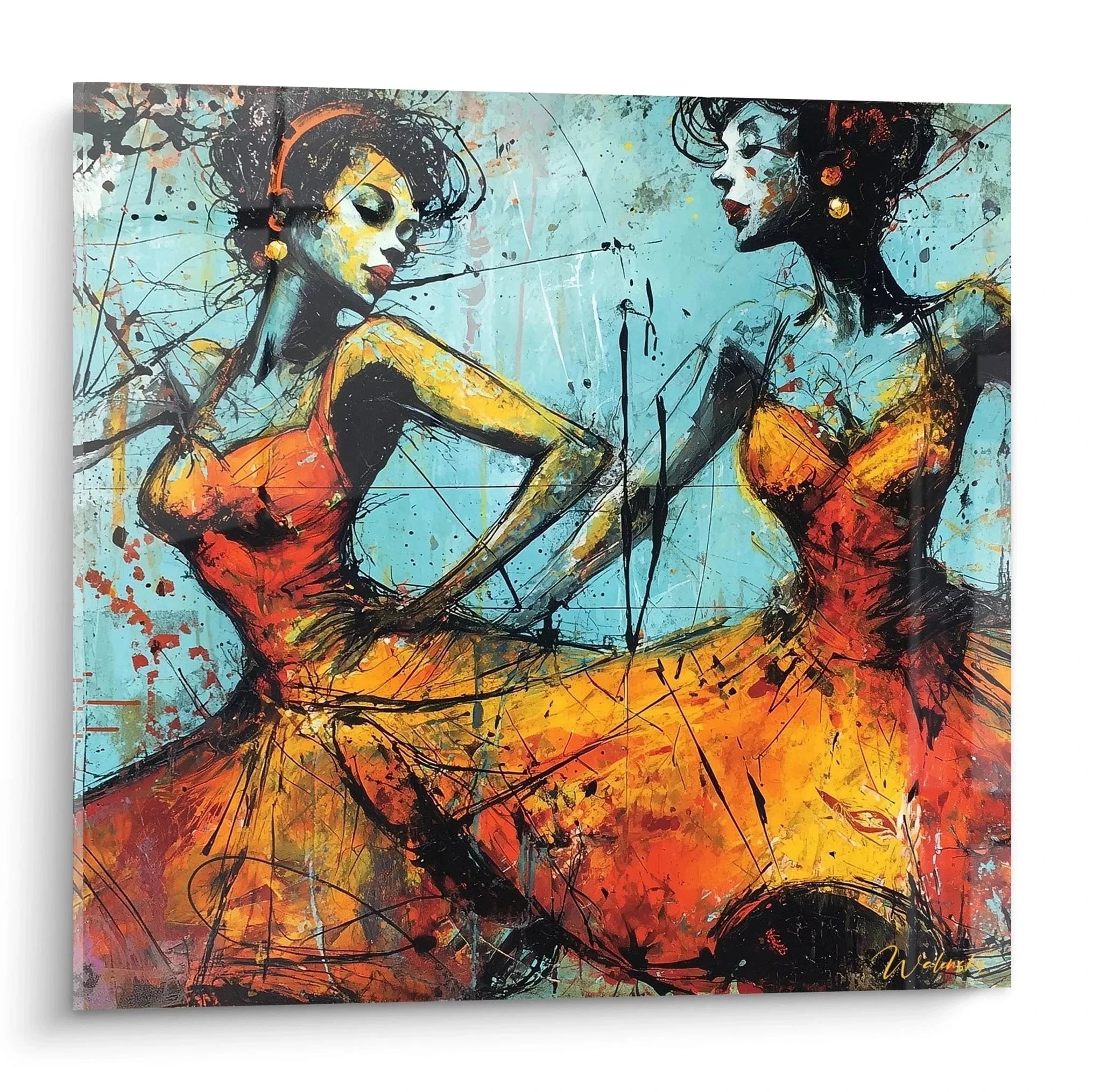 Wandbild tanzende afrikanische Frauen in bunten Farben - moderne Afrika Kunst für Wohnzimmer