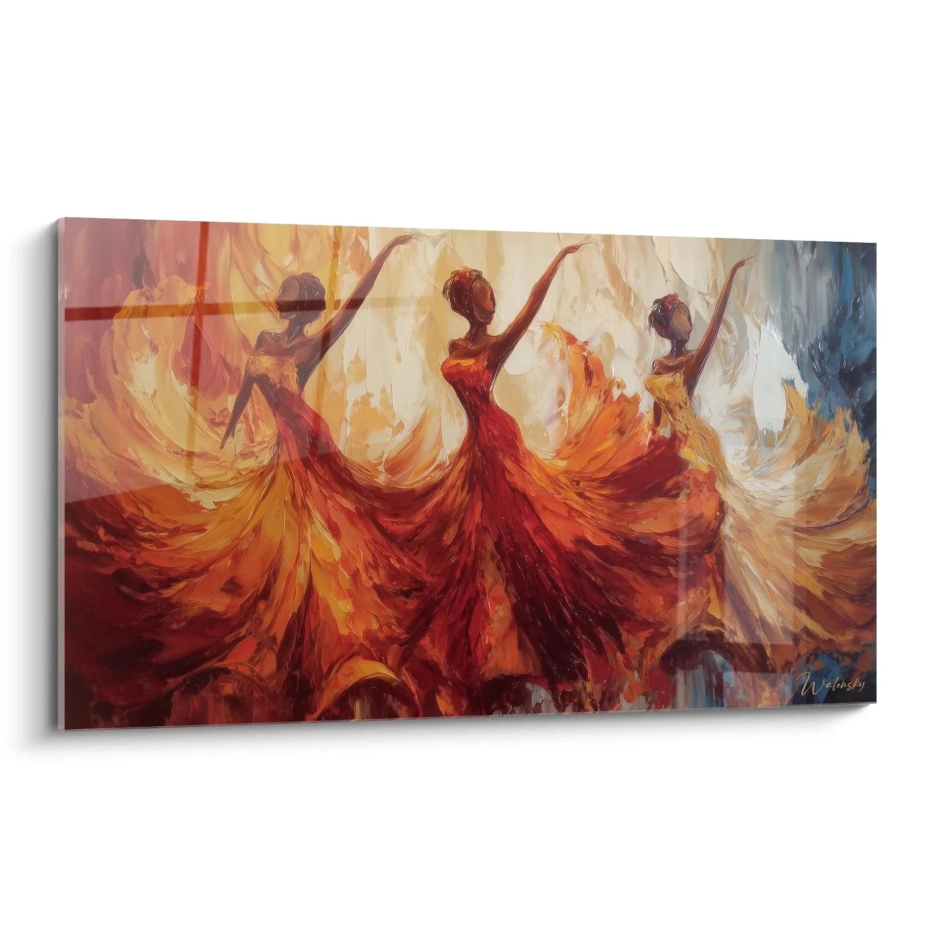 Wandbild tanzende Frauen in feurigen Farben - Afrikanische Kunst Wanddekoration mit drei Tänzerinnen