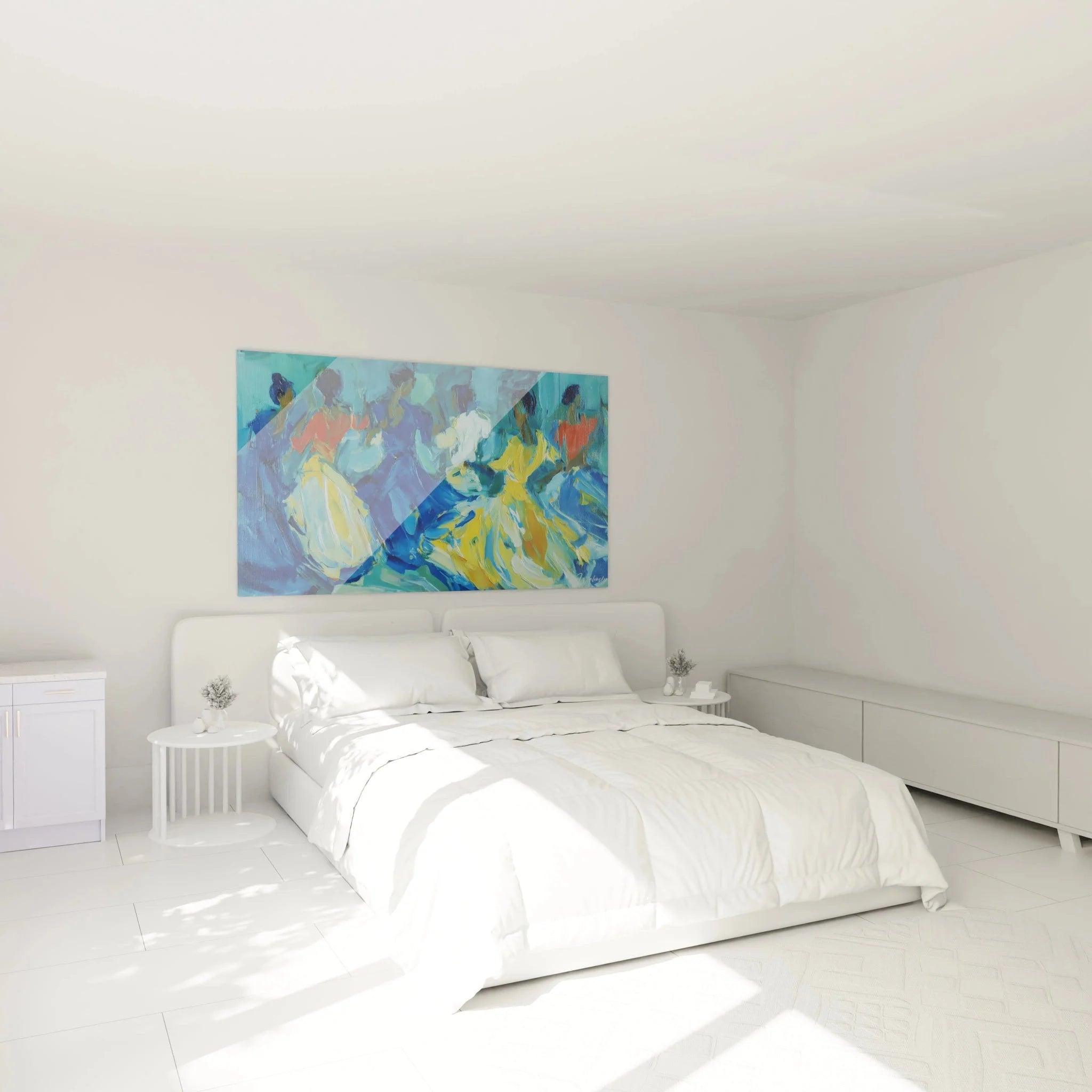 Wandbild Tanzgruppe im Schlafzimmer, afrikanischer Tanz Kunstwerk als moderne Wanddekoration