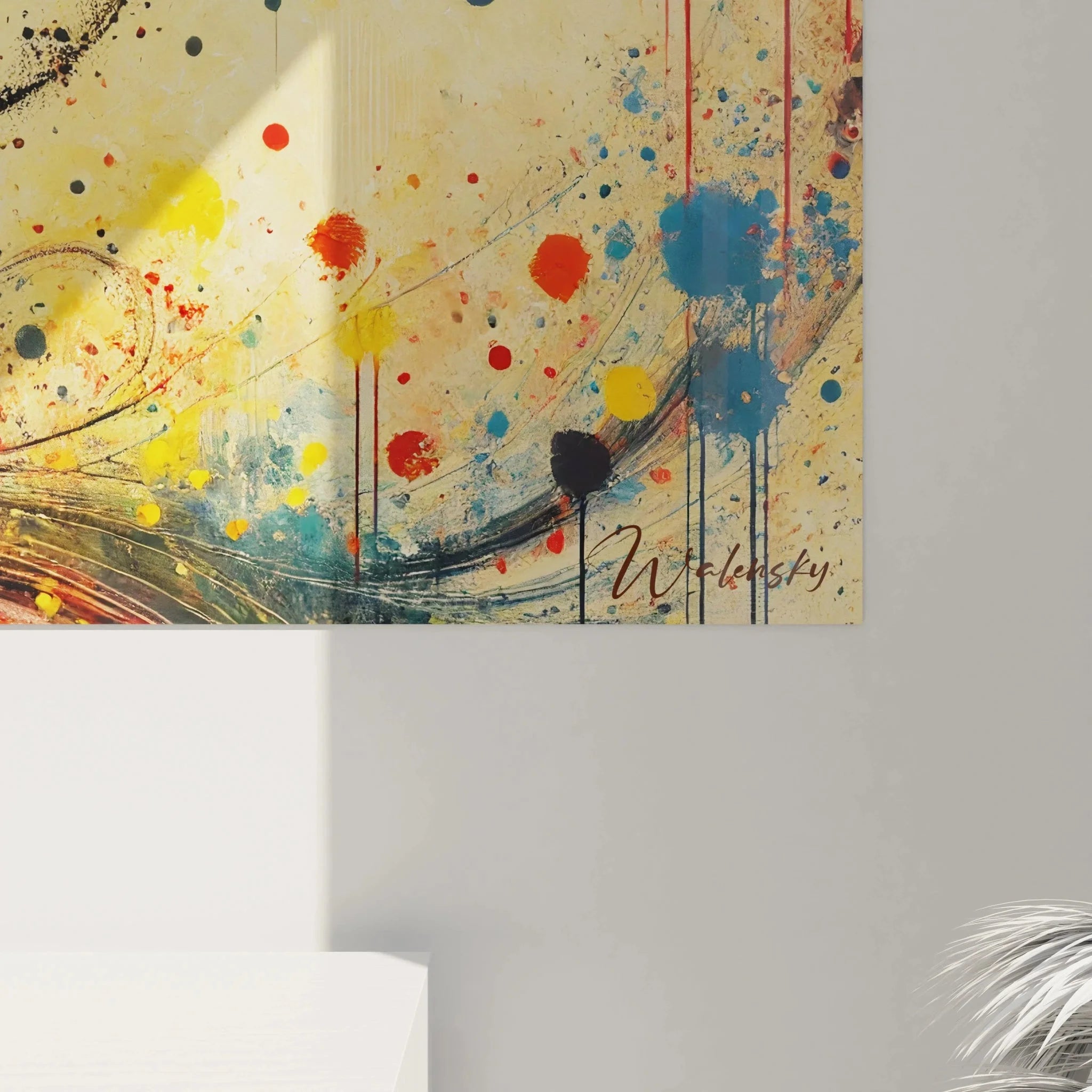 Gesamtansicht modernes Wandbild Tanzpaar XXL Format mit lebendiger Farbkomposition und Silhouetten