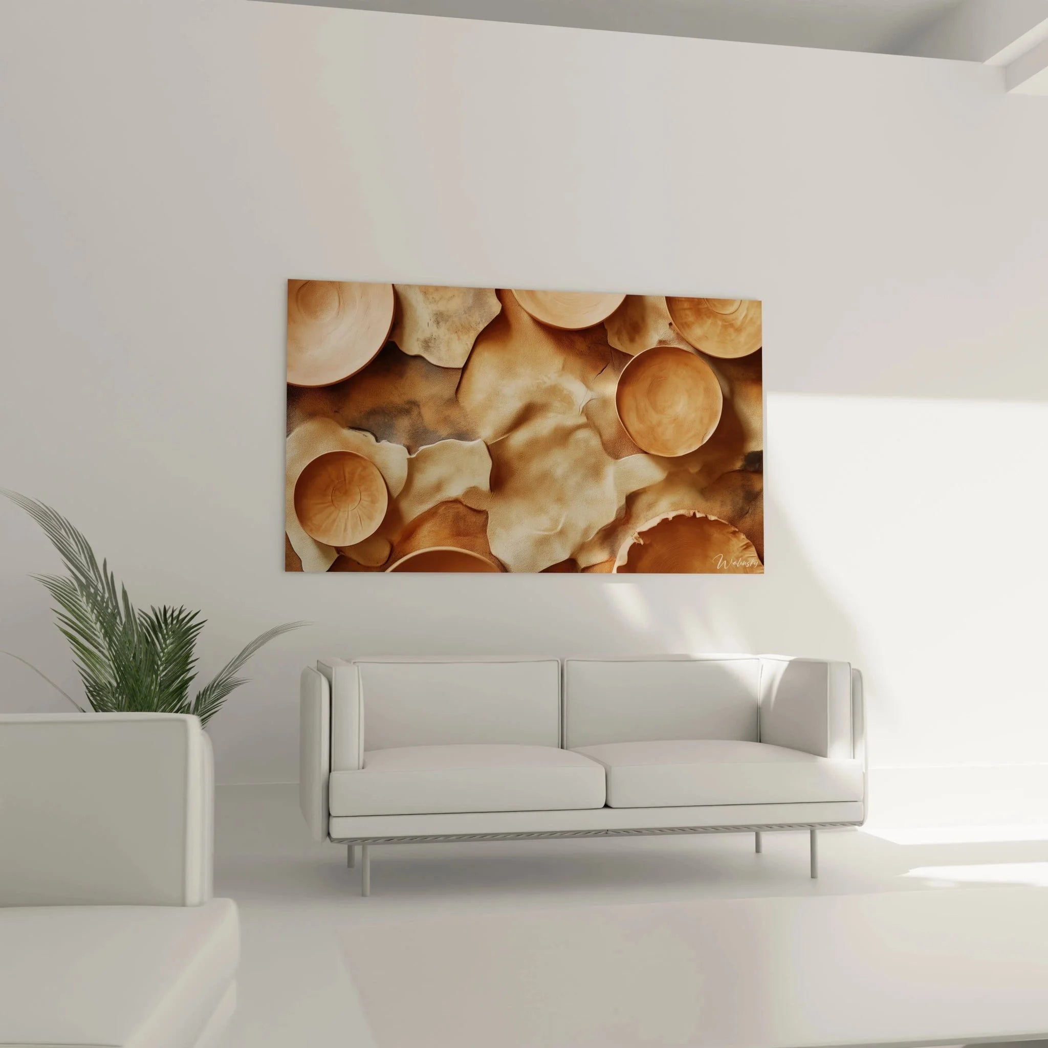 Detailansicht Wandbild Töpferkunst - Nahaufnahme Keramikschalen mit sichtbaren Strukturen