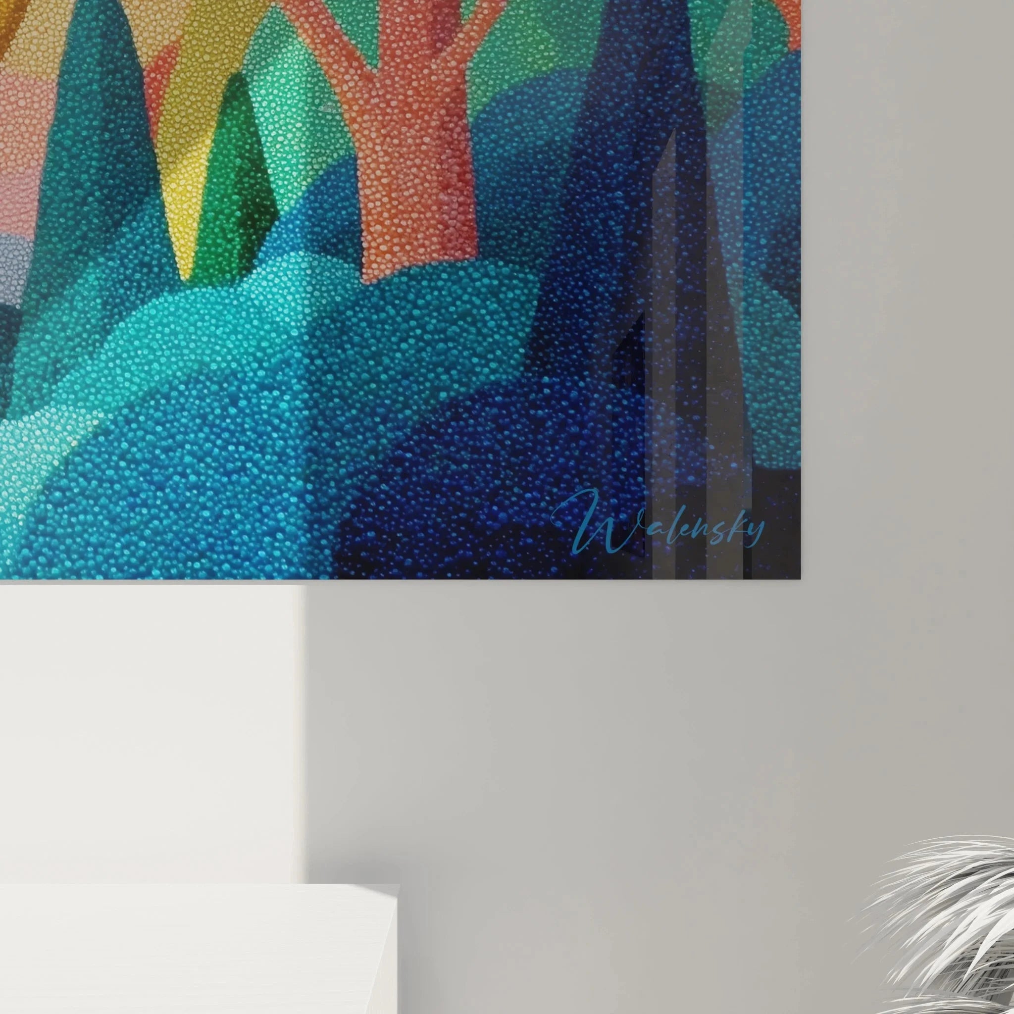 Gesamtansicht Wandbild Traumlandschaft Pointillismus - Fantasy Pilzwelt XXL Format