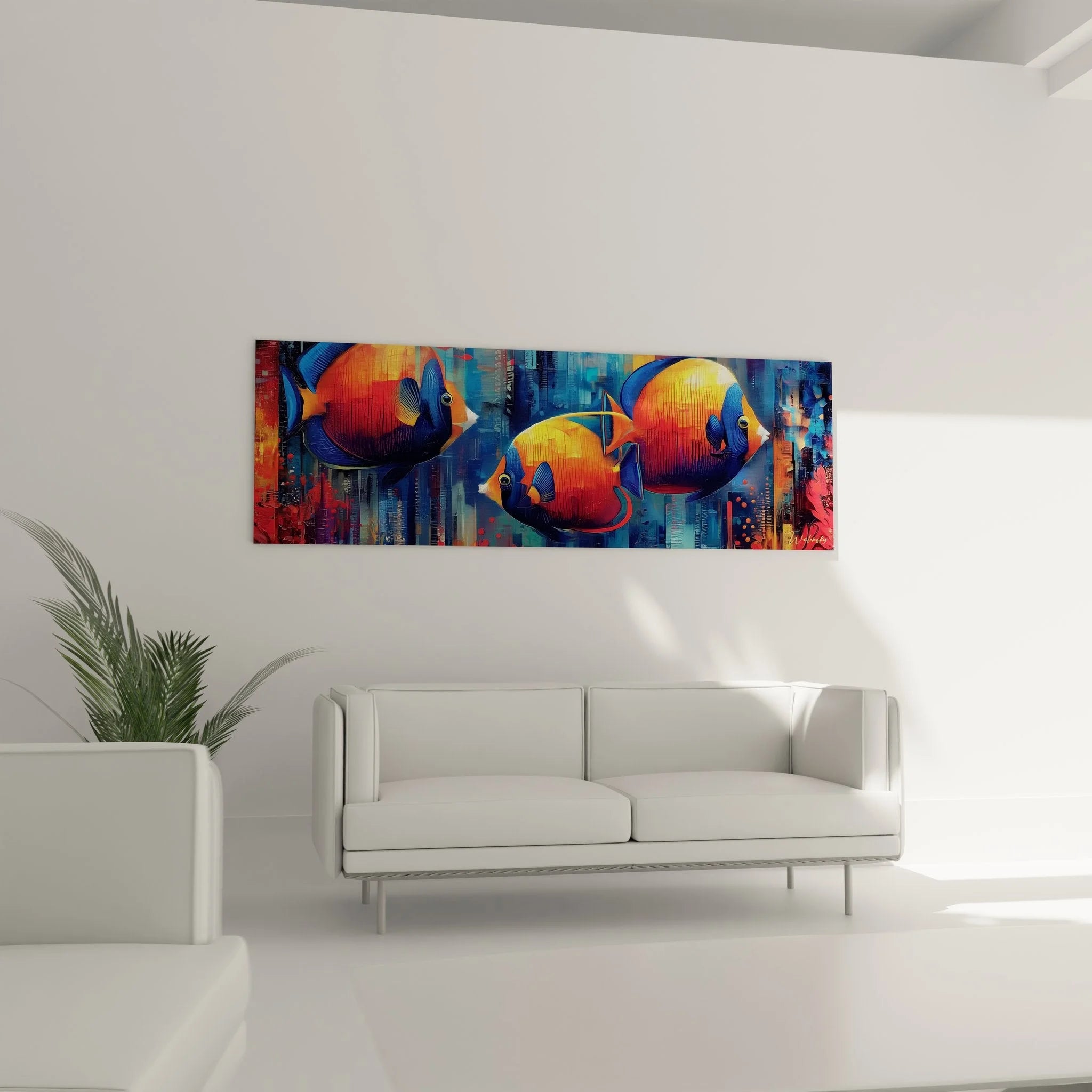 Detailansicht Wandbild tropische Fische - leuchtende Farben und feine Strukturen