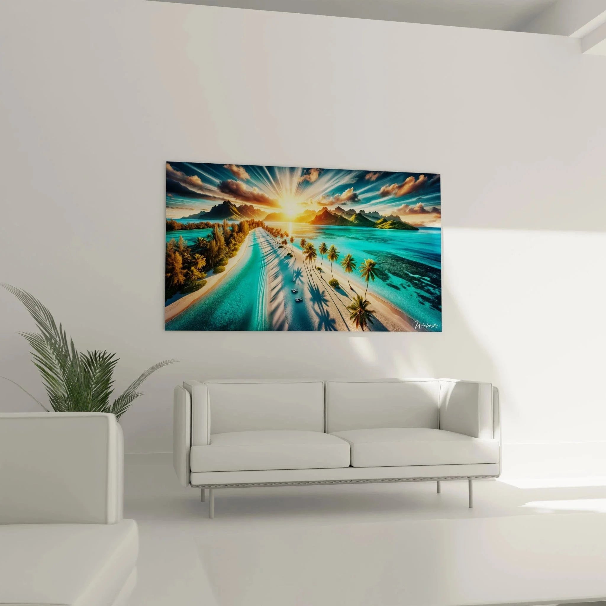 Detailansicht Wandbild Tropisches Paradies Palmen Schatten türkises Wasser Bora Bora Premium Qualität