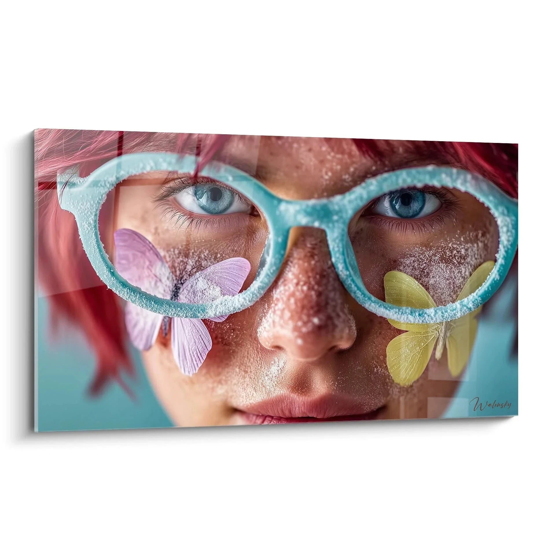 Wandbild Unterwasserwelt mit Taucherbrille und Schmetterlingen, moderne Sommer Wanddekoration