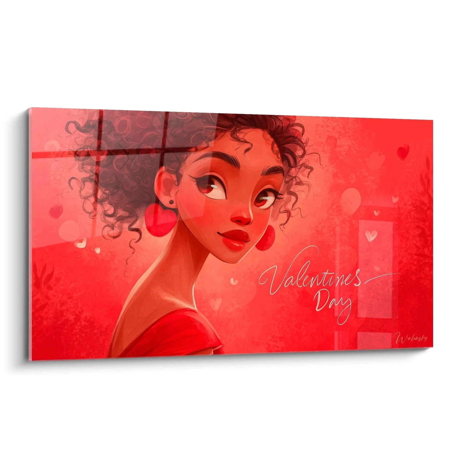Romantisches Wandbild Valentinstag mit eleganter Frau in roten Tönen für moderne Liebeskunst Dekoration