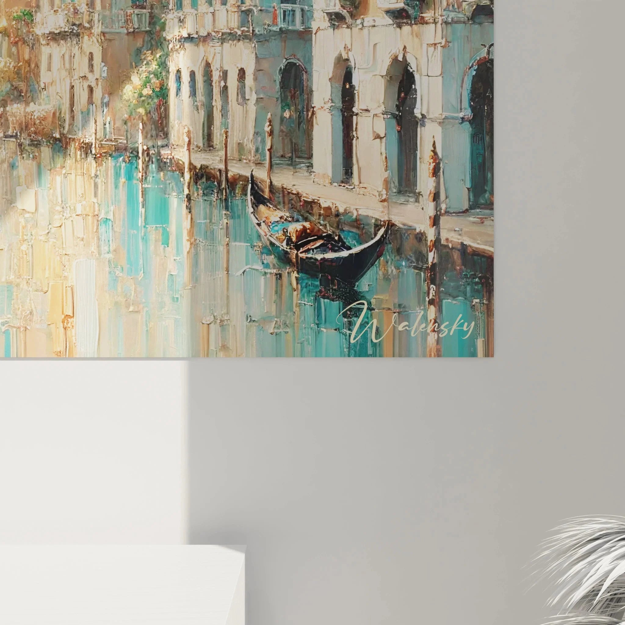 Gesamtansicht italienisches Wandbild Venedig Kanal mit türkisfarbenem Wasser und Palästen