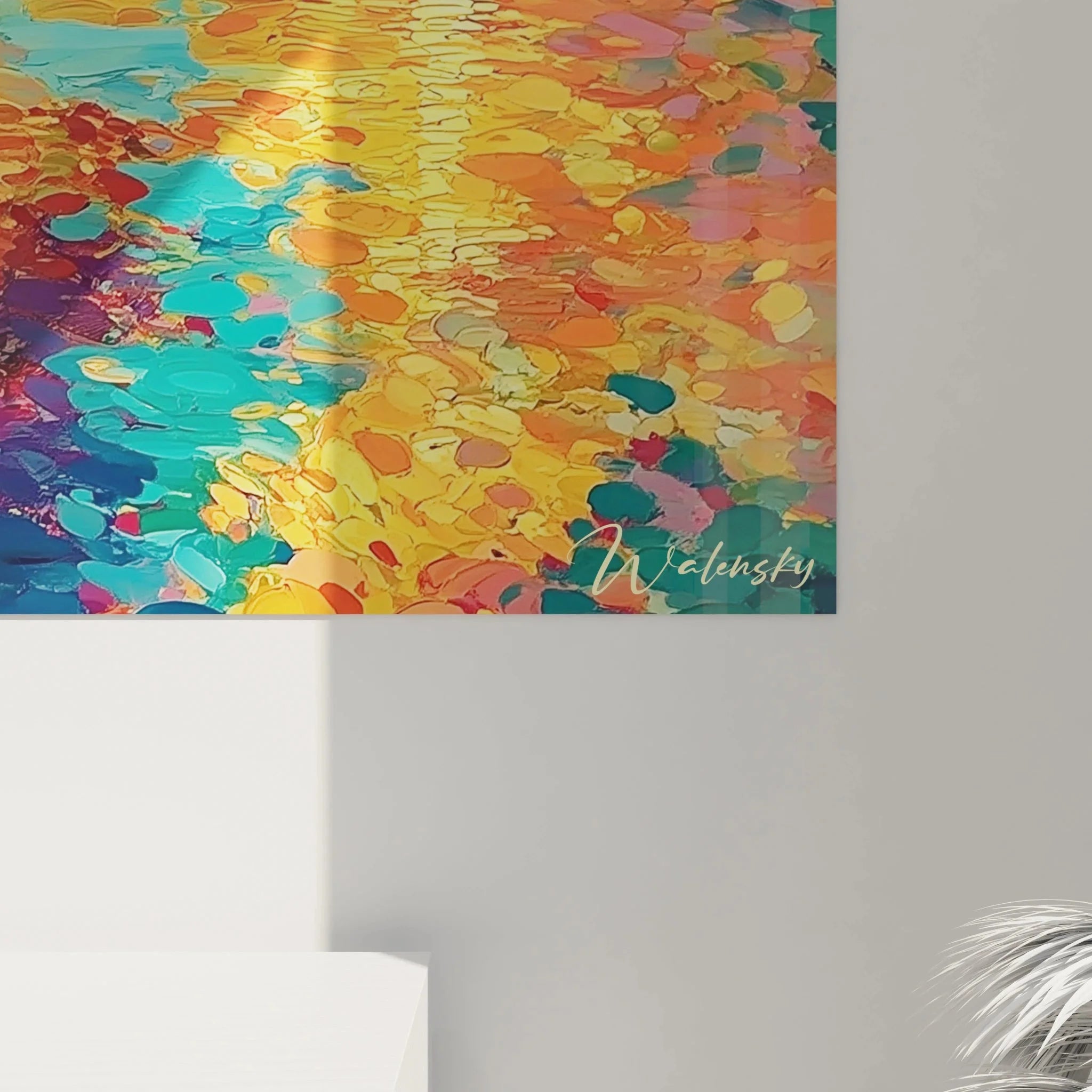 Wandbild Venedig Herbstszene Pointillismus Gesamtansicht mit herbstlichen Bäumen und Kanalreflexion