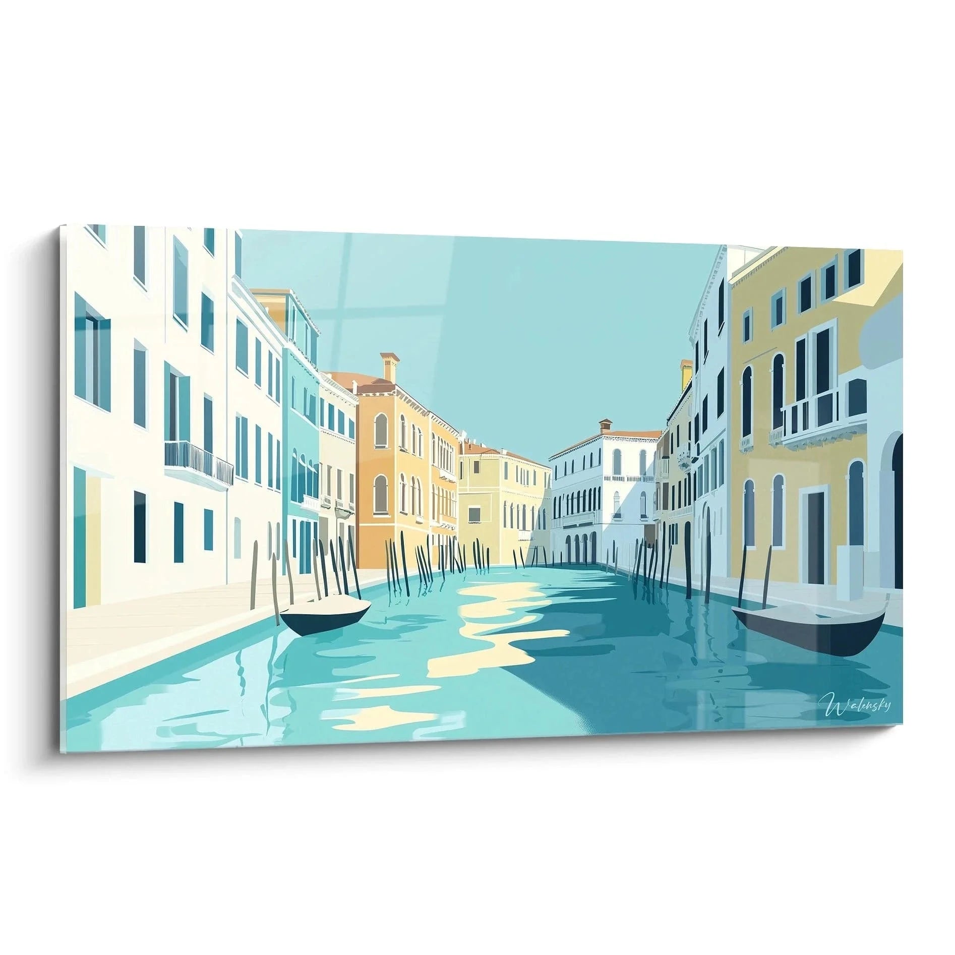 Wandbild Venedig Kanal mit bunten Häusern und Gondeln in modernem Stil - italienische Architektur Wanddekoration