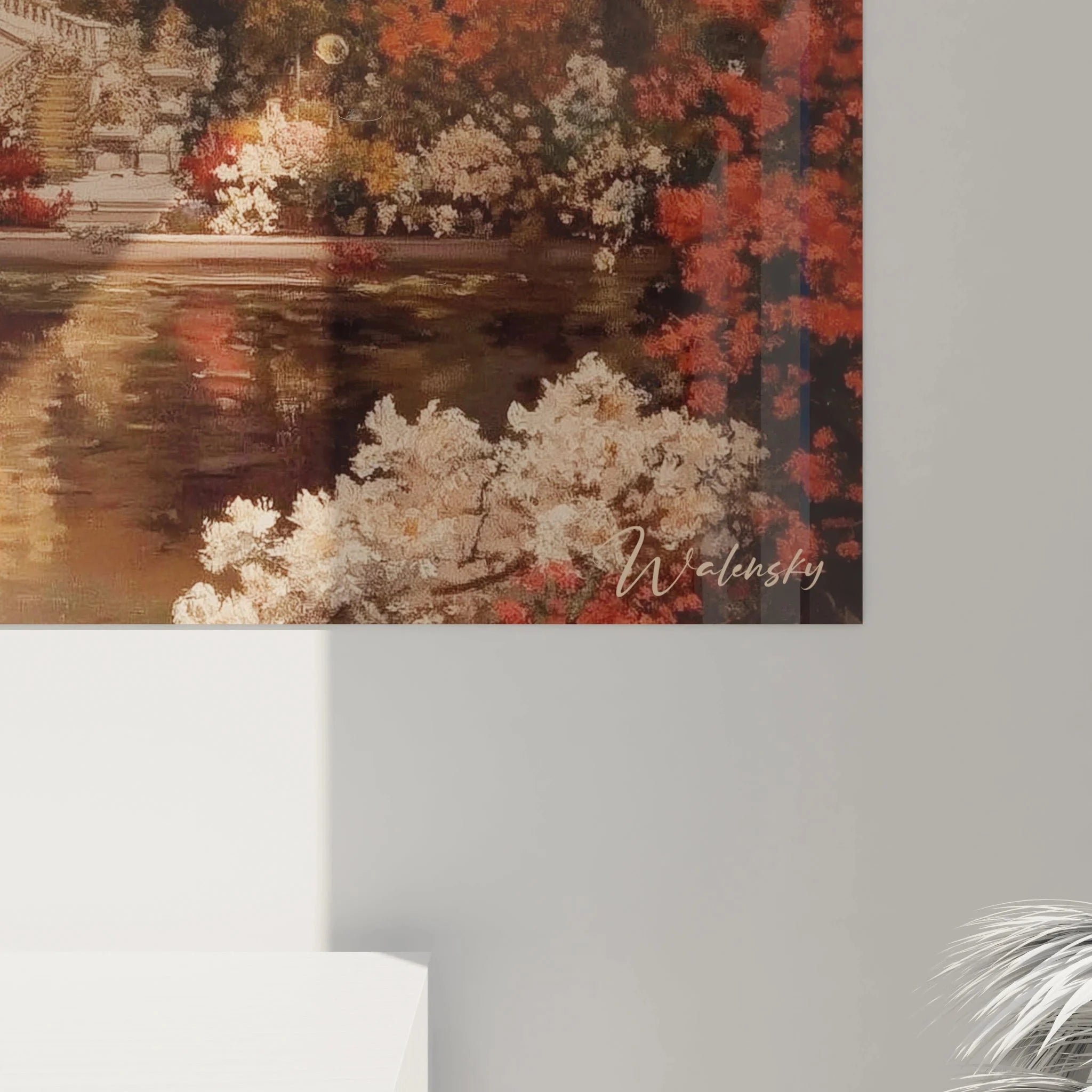 Gesamtansicht Wandbild XXL Villa am See mit kompletter Gartenanlage und Architektur