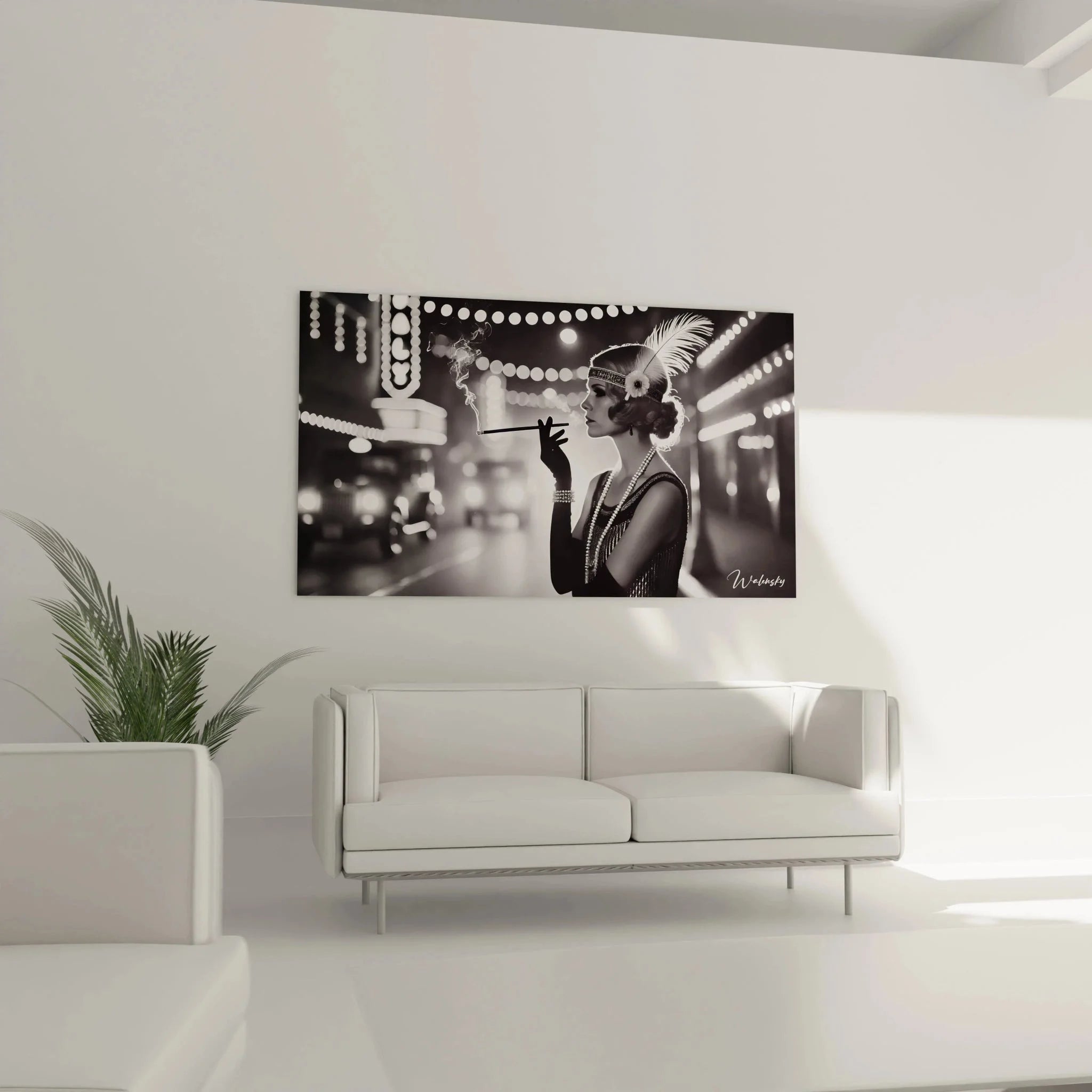 Detailansicht Wandbild Vintage Dame mit Perlenschmuck und elegantem 1920er Jahre Federschmuck