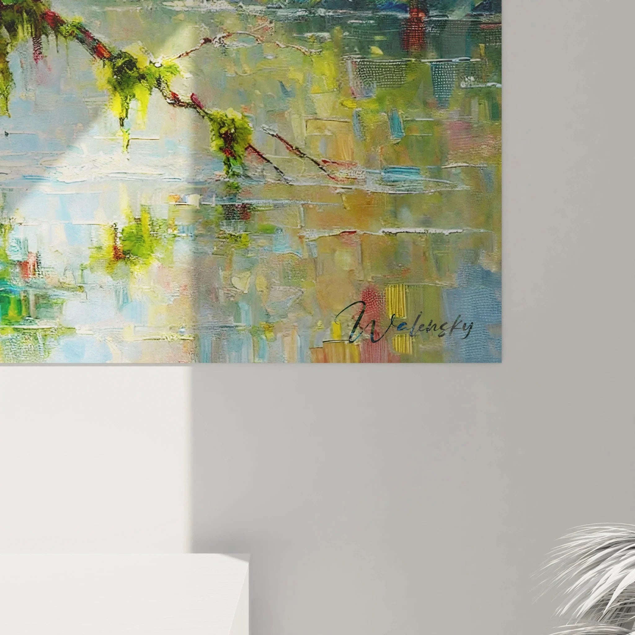 Gesamtansicht Wandbild Vögel am Wasser - Frühlingslandschaft mit Singvögeln als Natur Wanddekoration