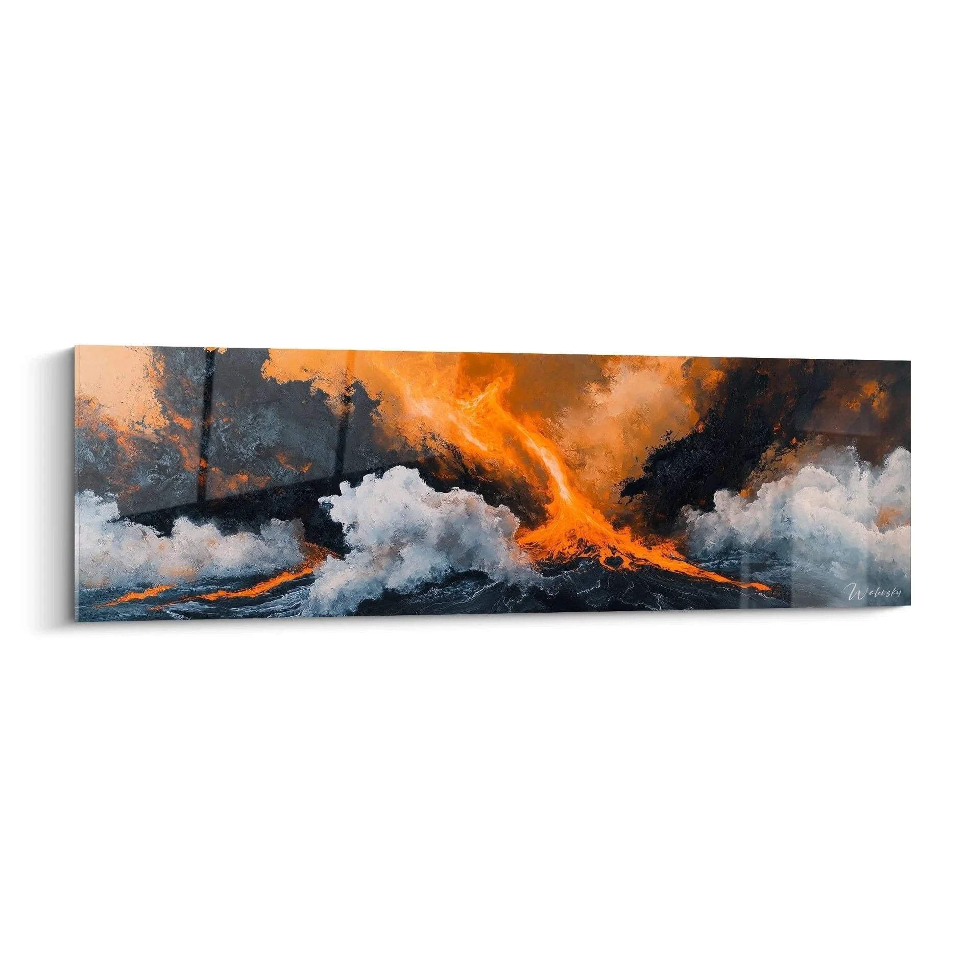 Expressionistisches Wandbild Vulkanausbruch mit dramatischen Orangen- und Grautönen, Edition Expressionismus