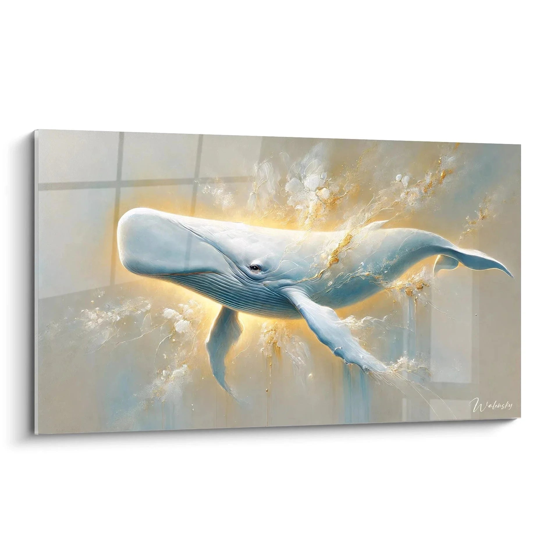 Wandbild Wal Abstrakt mit goldenen Lichteffekten und Wasserelementen - Edition Pottwal