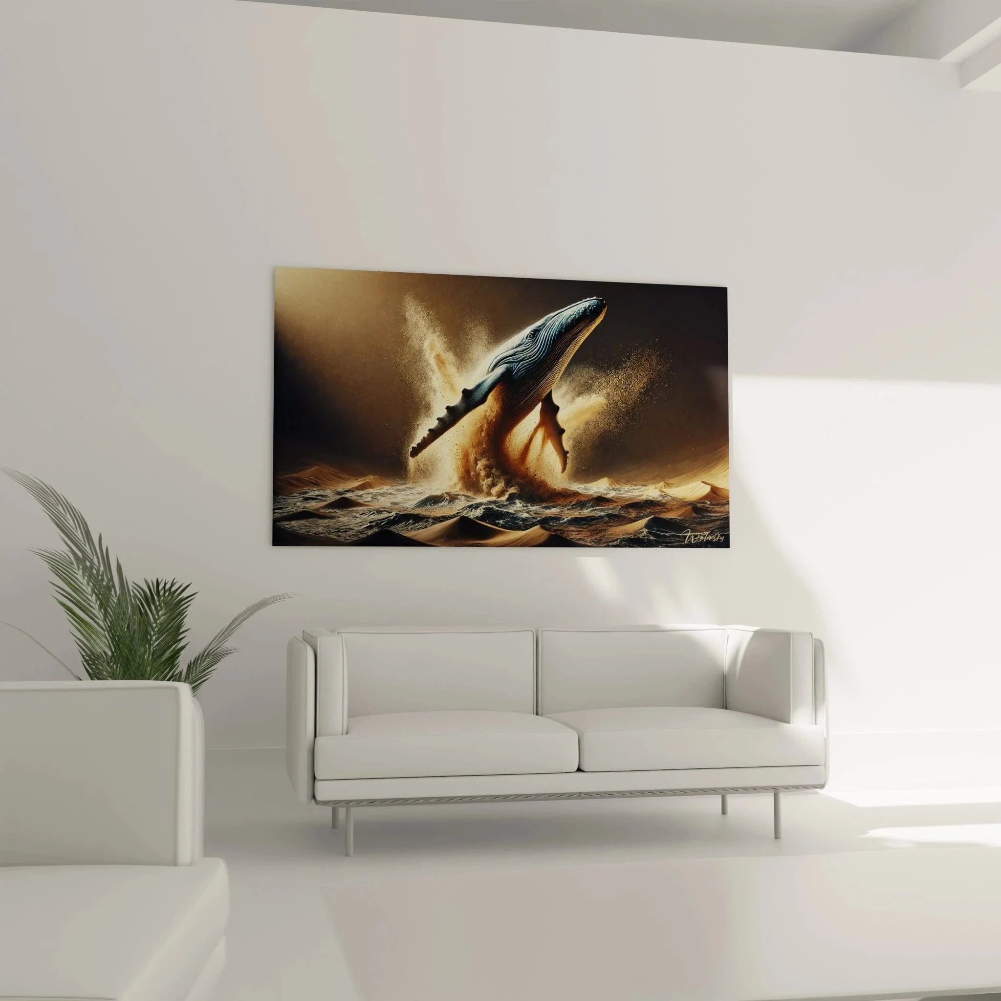 Wandbild Buckelwal XXL als maritime Dekoration im Schlafzimmer - elegante Meereskunst Leinwand