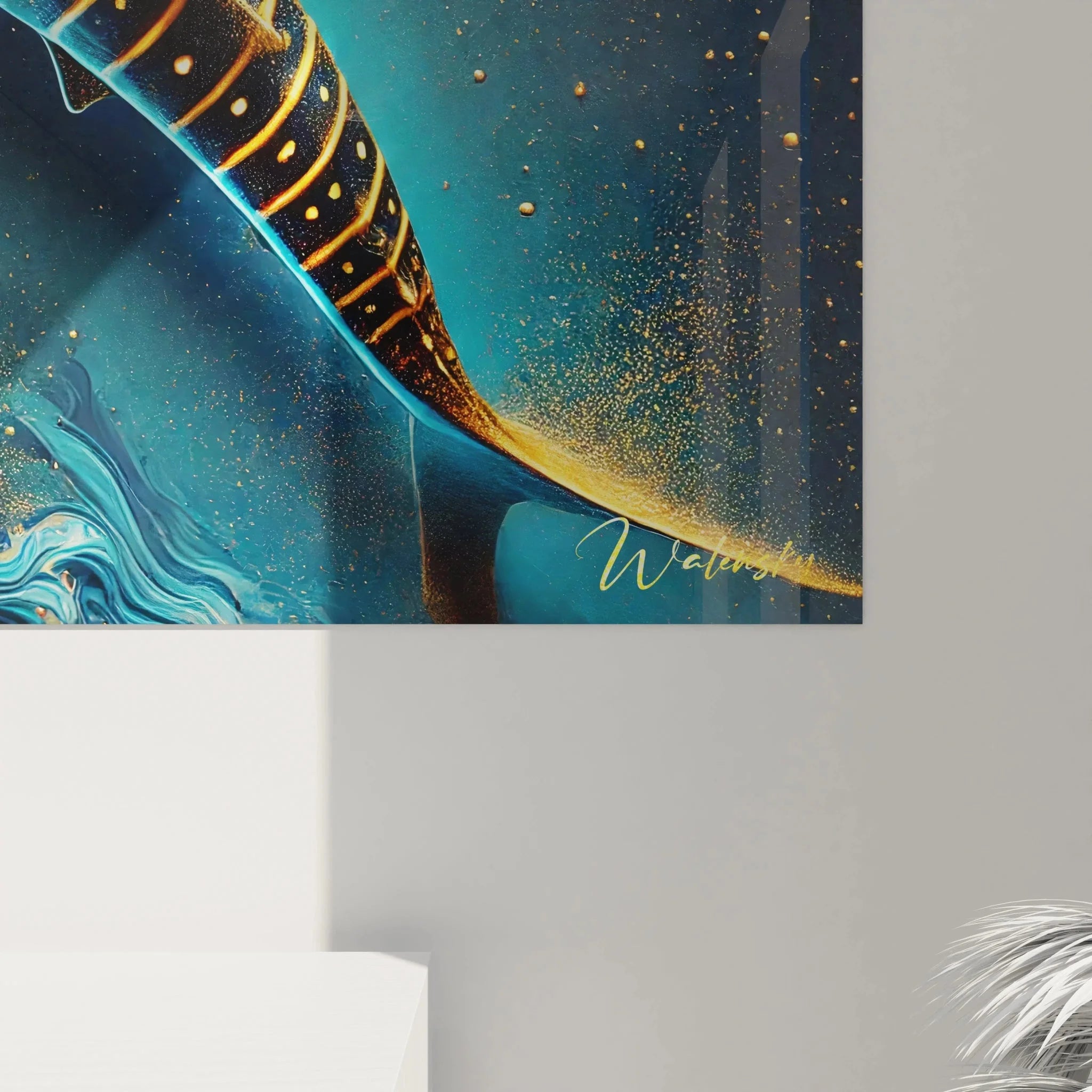 Gesamtansicht Wandbild Walhai Kosmos - surreale Unterwasserwelt mit Galaxie-Elementen