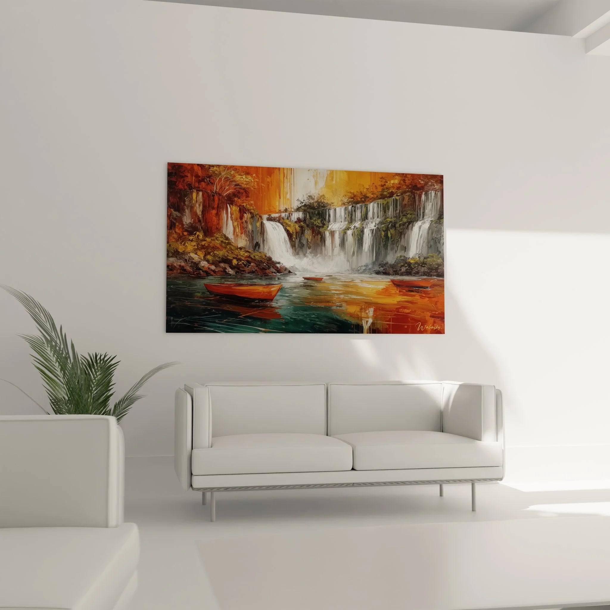 Detailansicht Wandbild Wasserfall - Realistische Darstellung Kaskaden und Herbstfarben