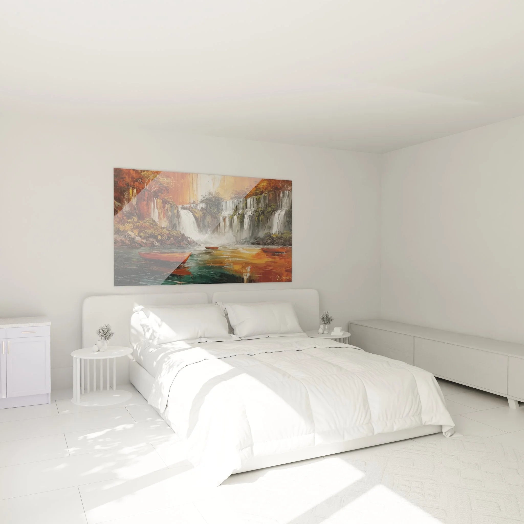 Wandbild Wasserfall Herbstlandschaft im Schlafzimmer - Entspannende Wasserfälle Wanddeko