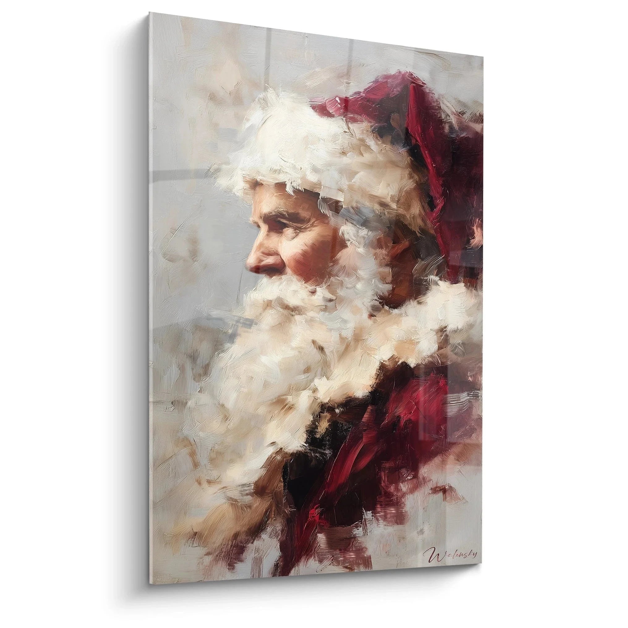 Wandbild Weihnachtsmann nostalgisch mit weißem Bart und roter Mütze im klassischen Malstil - Edition Weihnachten