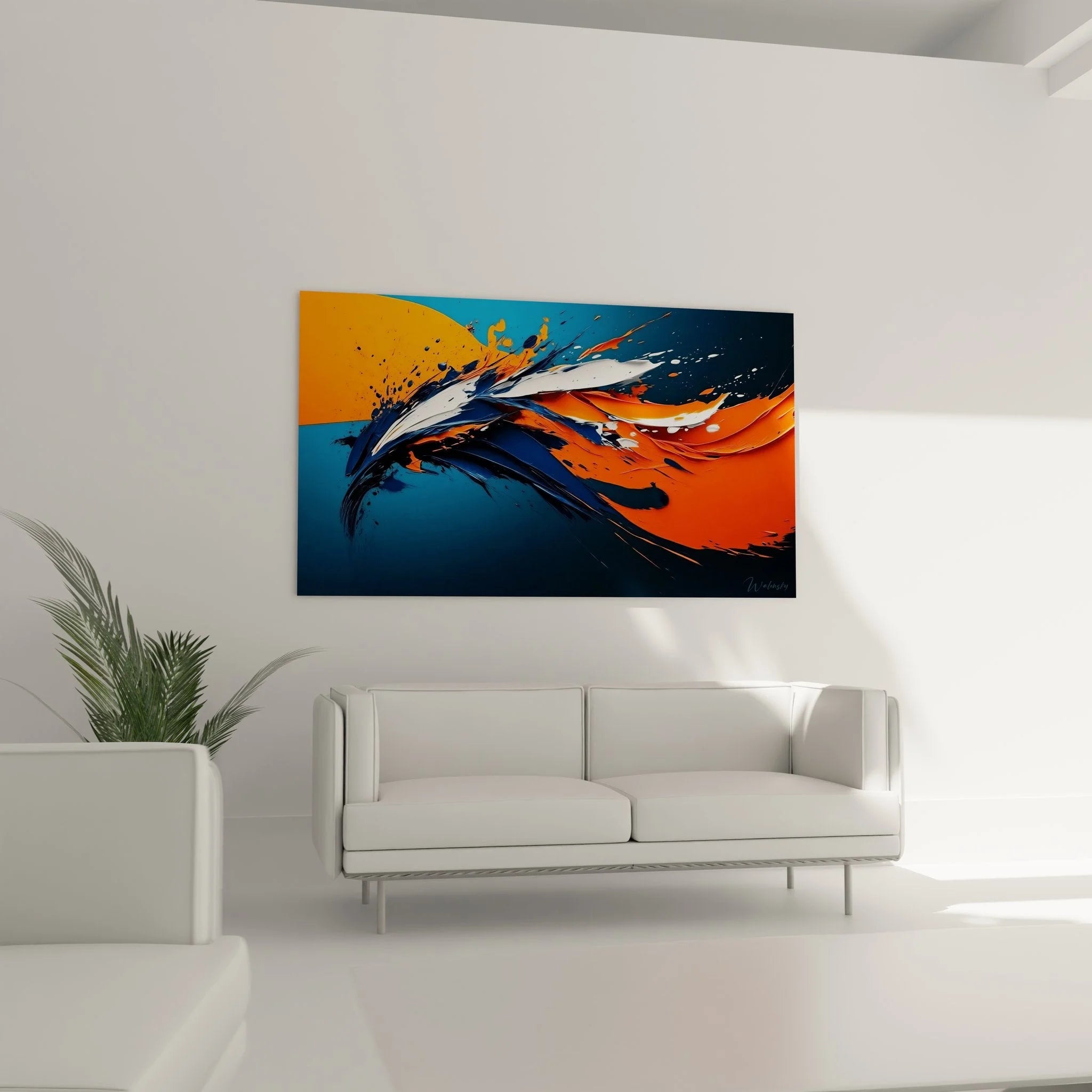 Nahaufnahme des abstrakten Wellenbildes - Details der expressiven Pinselstriche und Farbverläufe