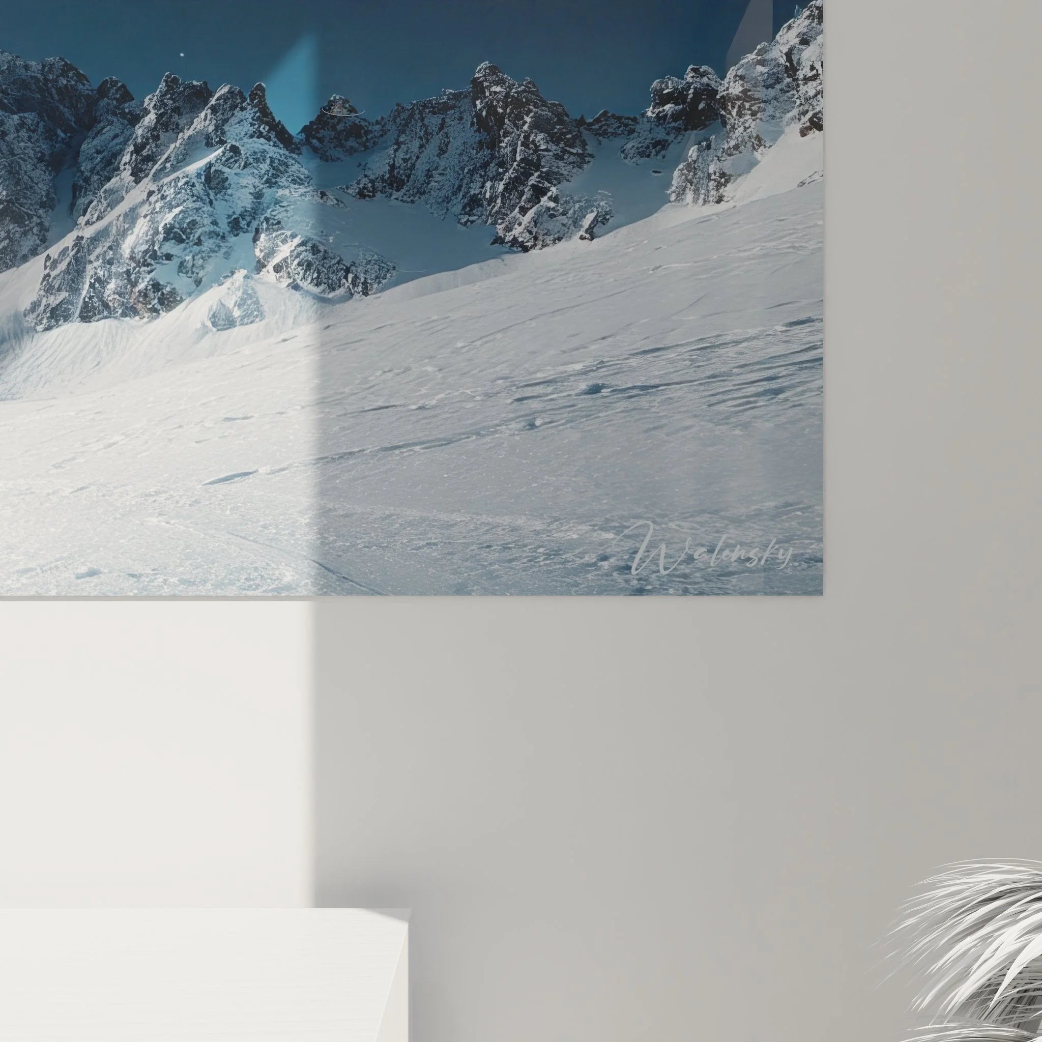 Gesamtansicht Wandbild Winterlandschaft Alpen als großformatige alpine Wanddekoration im Panoramaformat