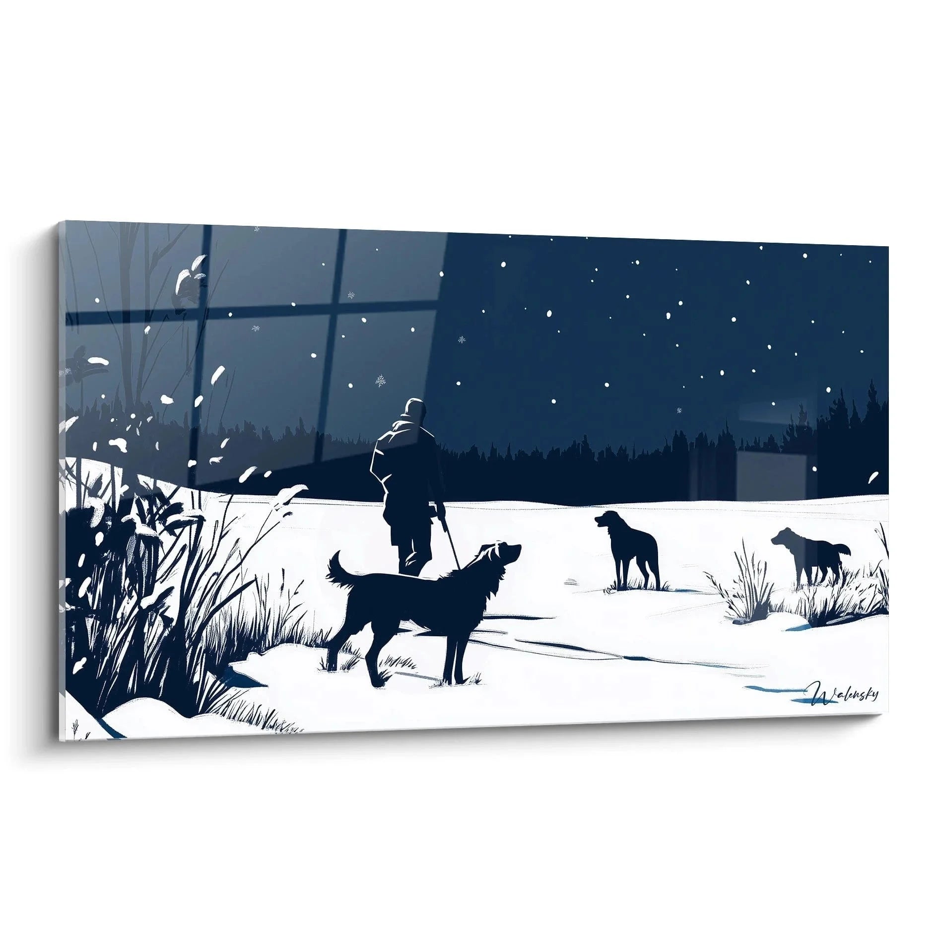 Wandbild Winterlandschaft mit Hirte und Hunden bei Nacht im Schnee - Pieter Bruegel Stil