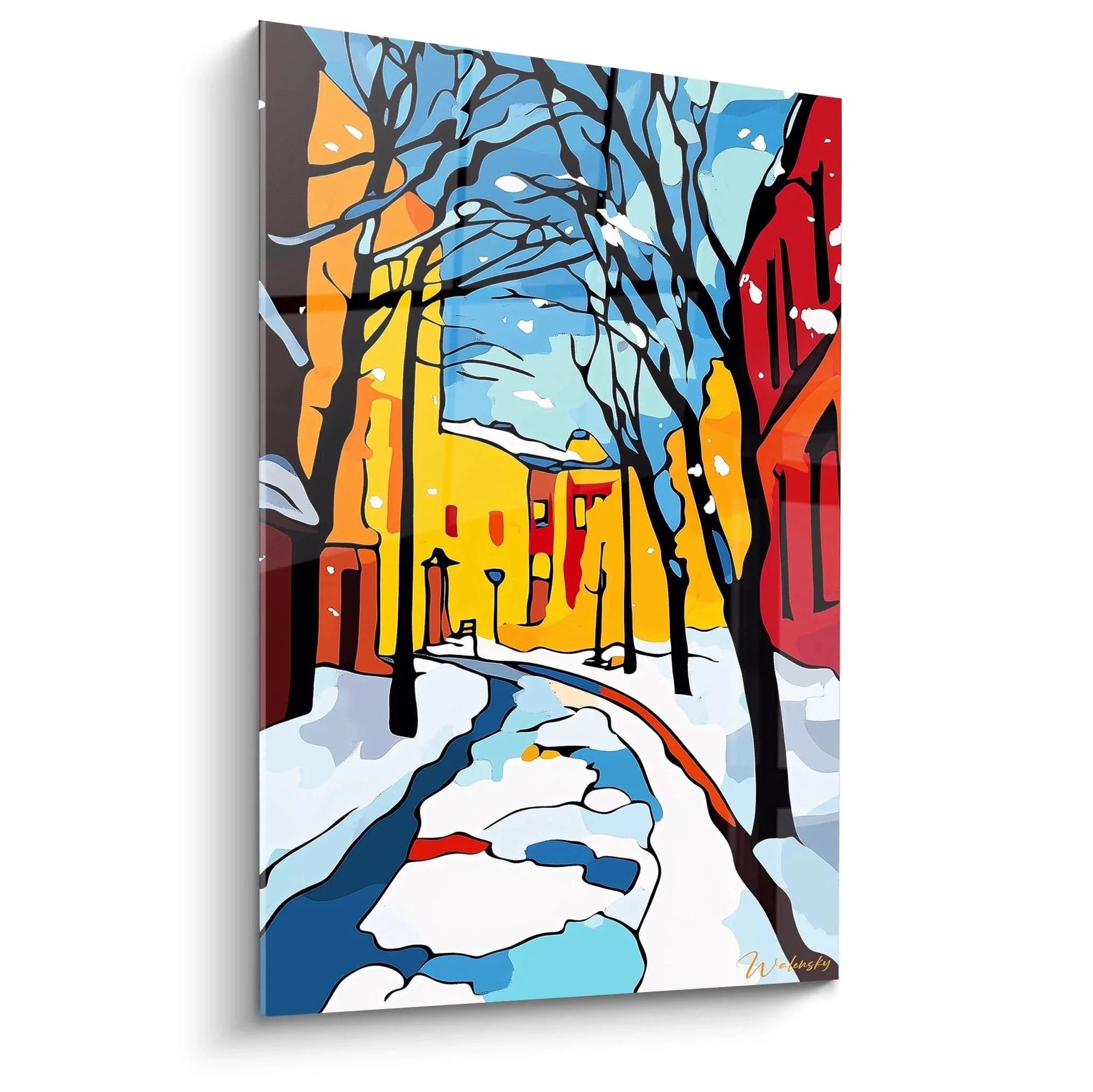 Wandbild Winterstraße verschneite Dorfgasse bunte Häuser Alfred Sisley Stil Winterlandschaft Kunstdruck