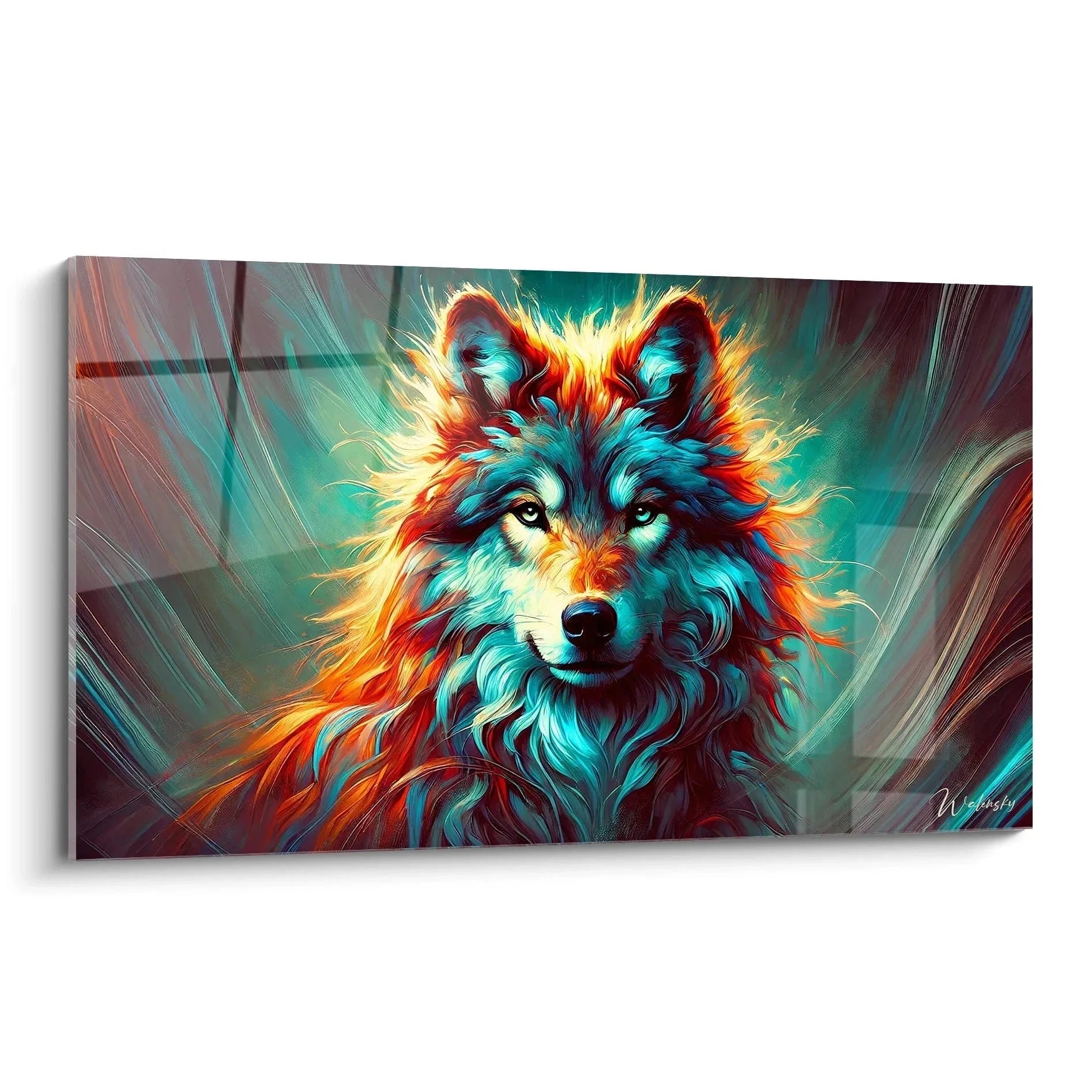 Wandbild Wolf abstrakt mit Feuer und Eis Farben - Edition Wolf Kunstdruck