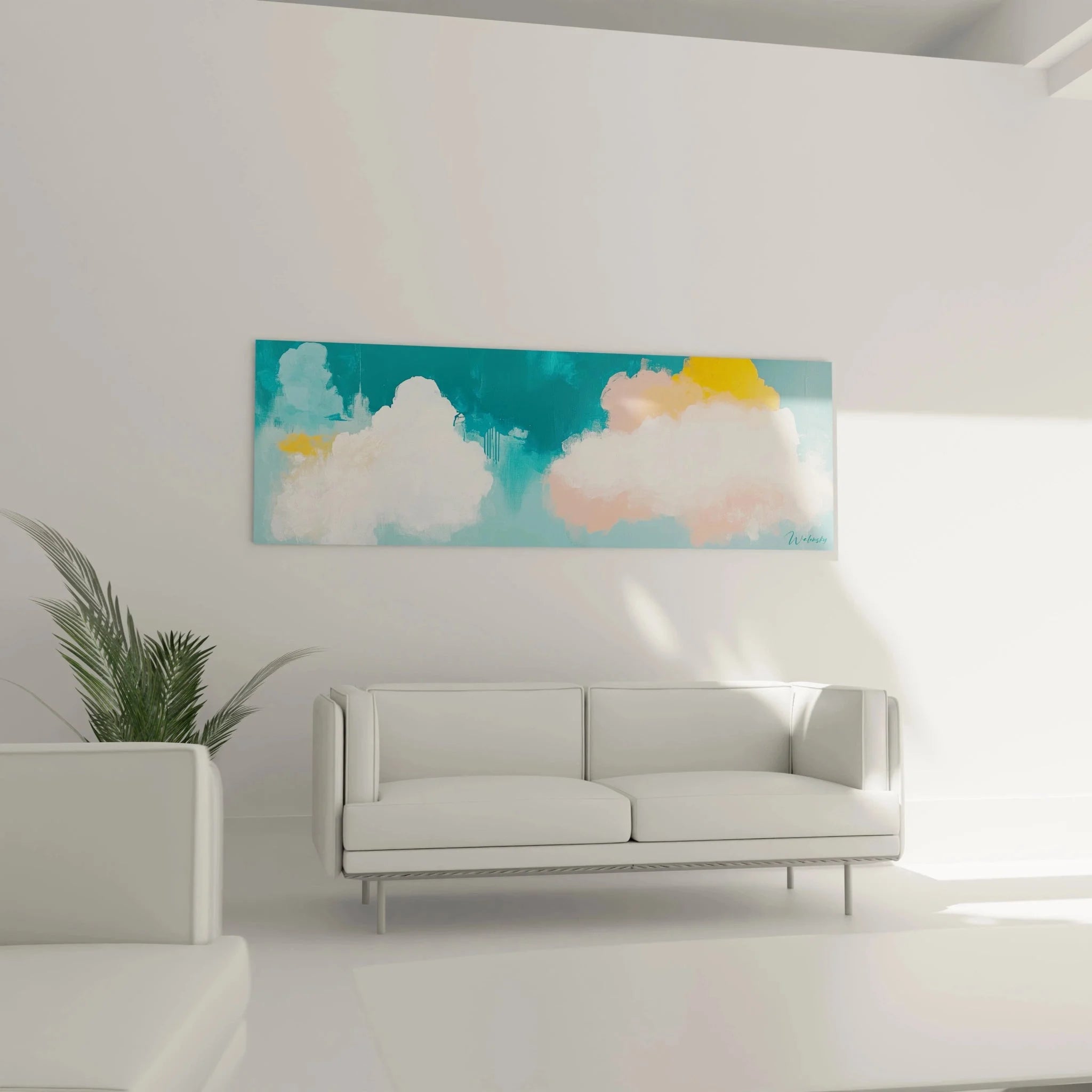 Detailansicht Wandbild Wolken zeigt kunstvolle Pinselstriche in Malerei-Optik