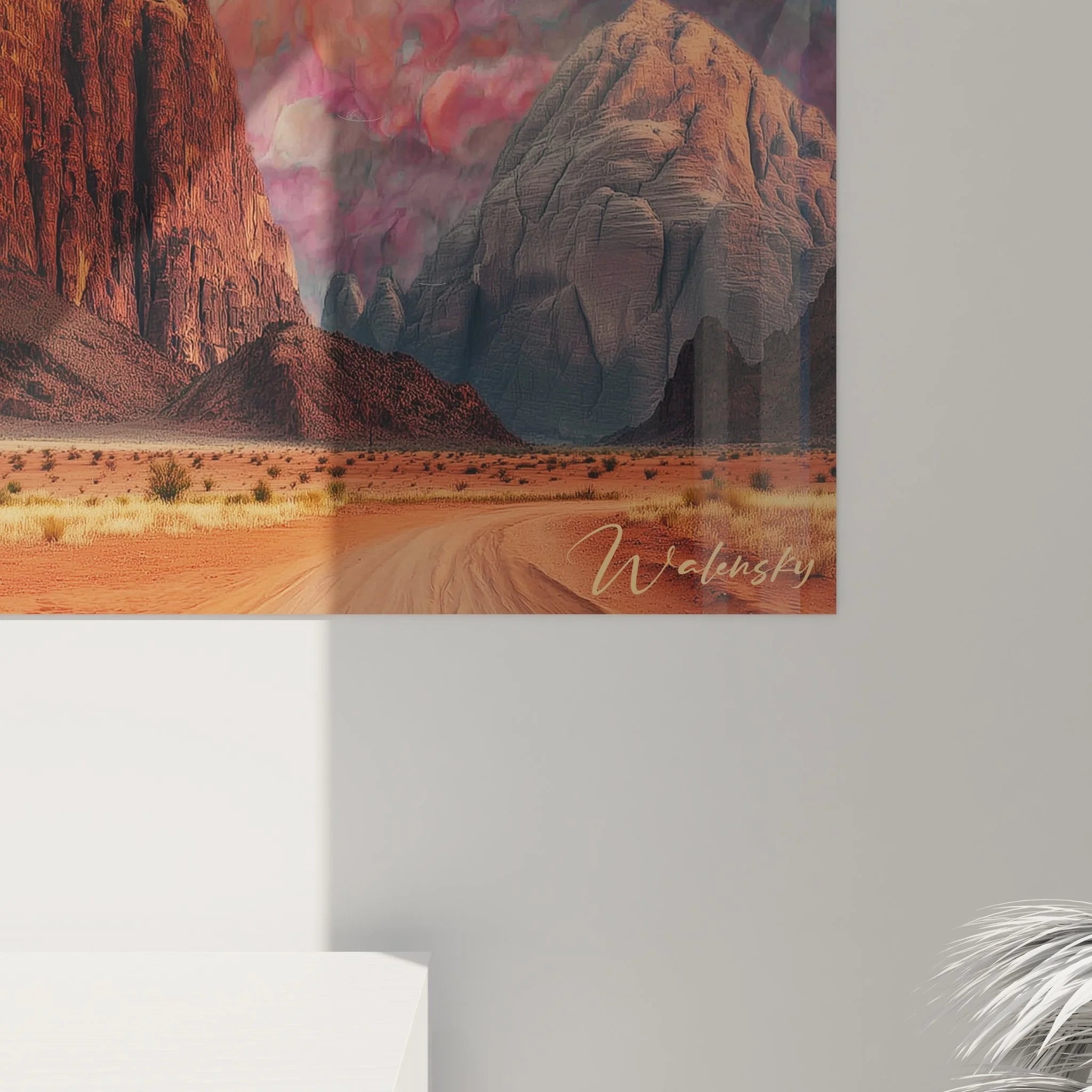 Gesamtansicht Wandbild Wüstenlandschaft XXL - komplette Darstellung der Felsformation mit Himmel Wandkunst