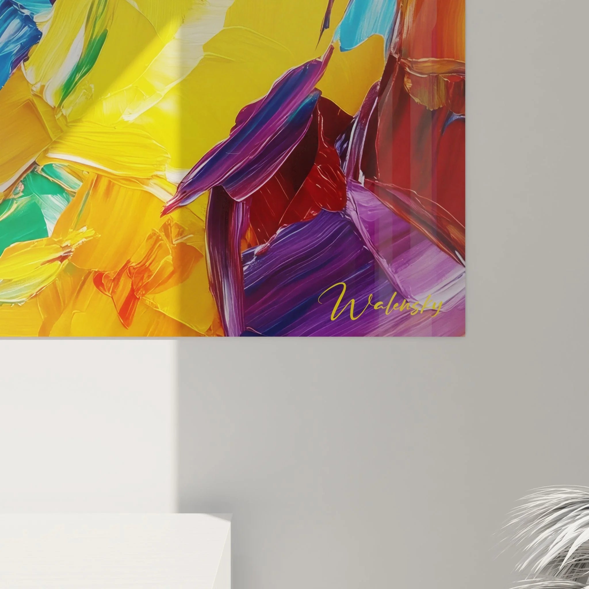 Gesamtansicht Wandbild abstrakte Kunst mit dynamischer Farbkomposition, Leinwandbild XXL