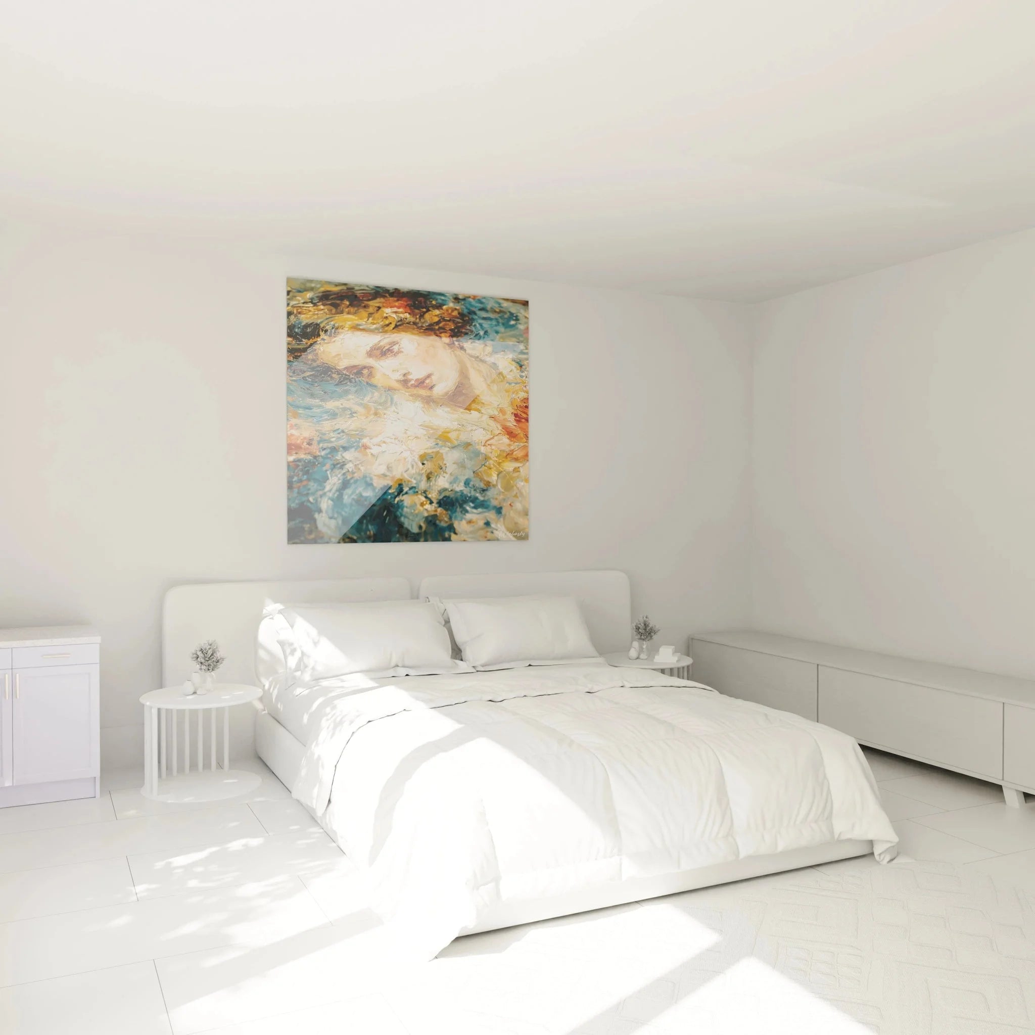 Wandbild XXL abstrakte Kunst Schlafzimmer moderne Einrichtung Gold Blau Farbkombination