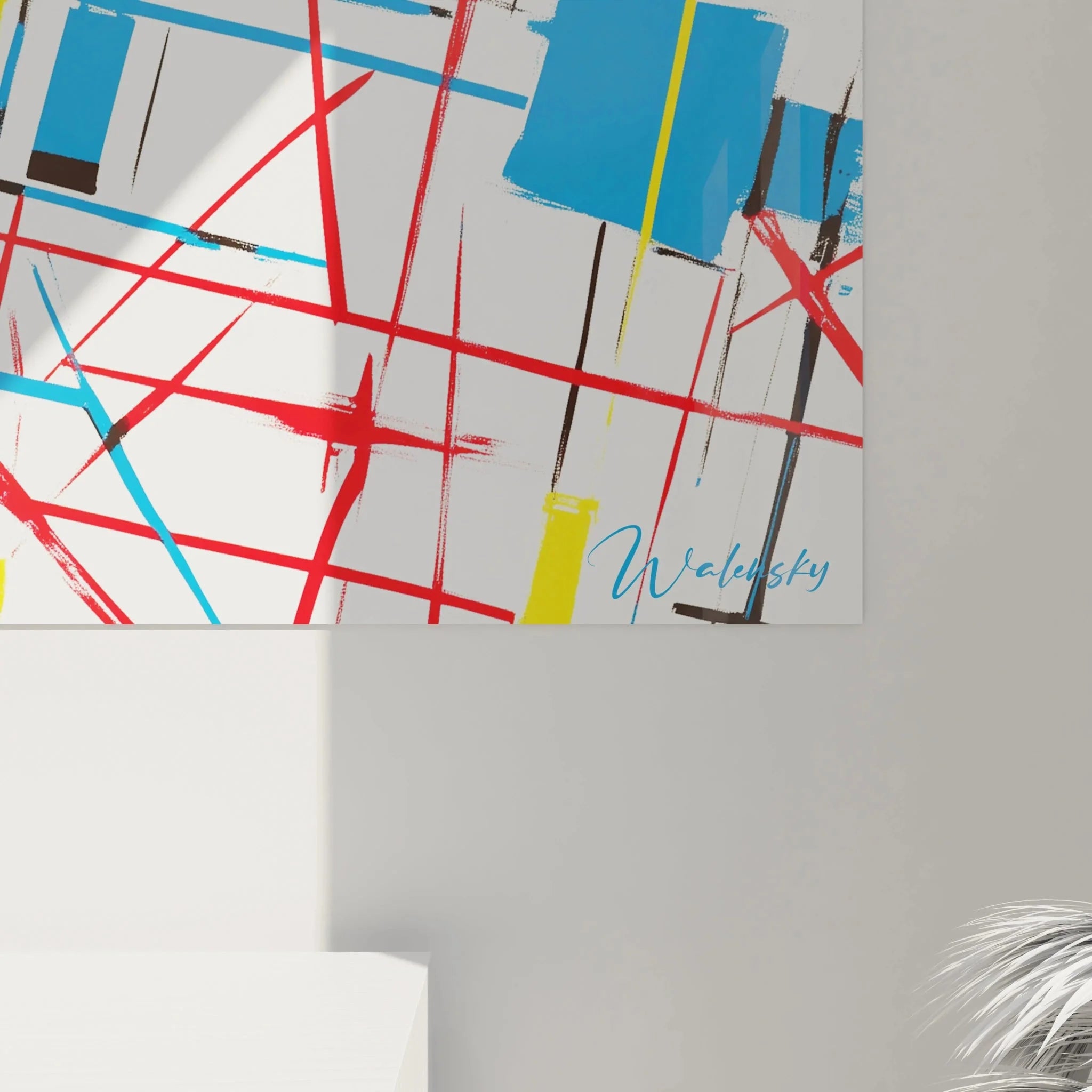 Übersicht Wandbild XXL abstrakte Geometrie mit komplexem Liniengefüge und Farbflächen