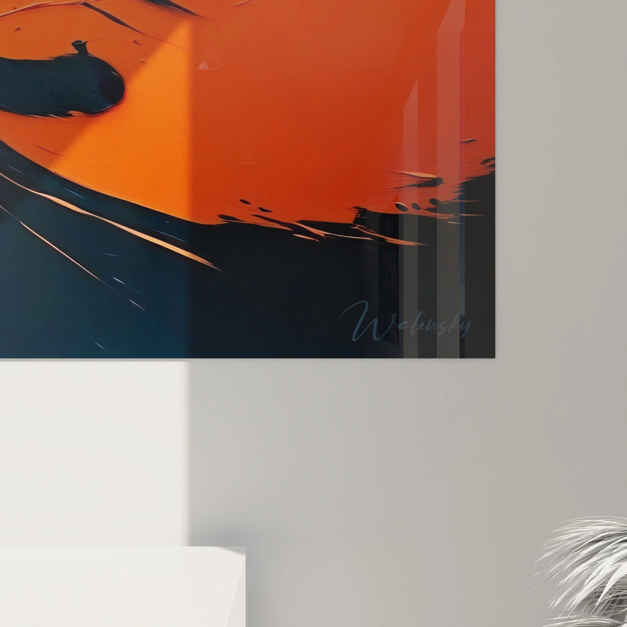 Gesamtansicht des XXL Wandbildes abstrakte Welle - Minimalistische Wandkunst für moderne Einrichtung